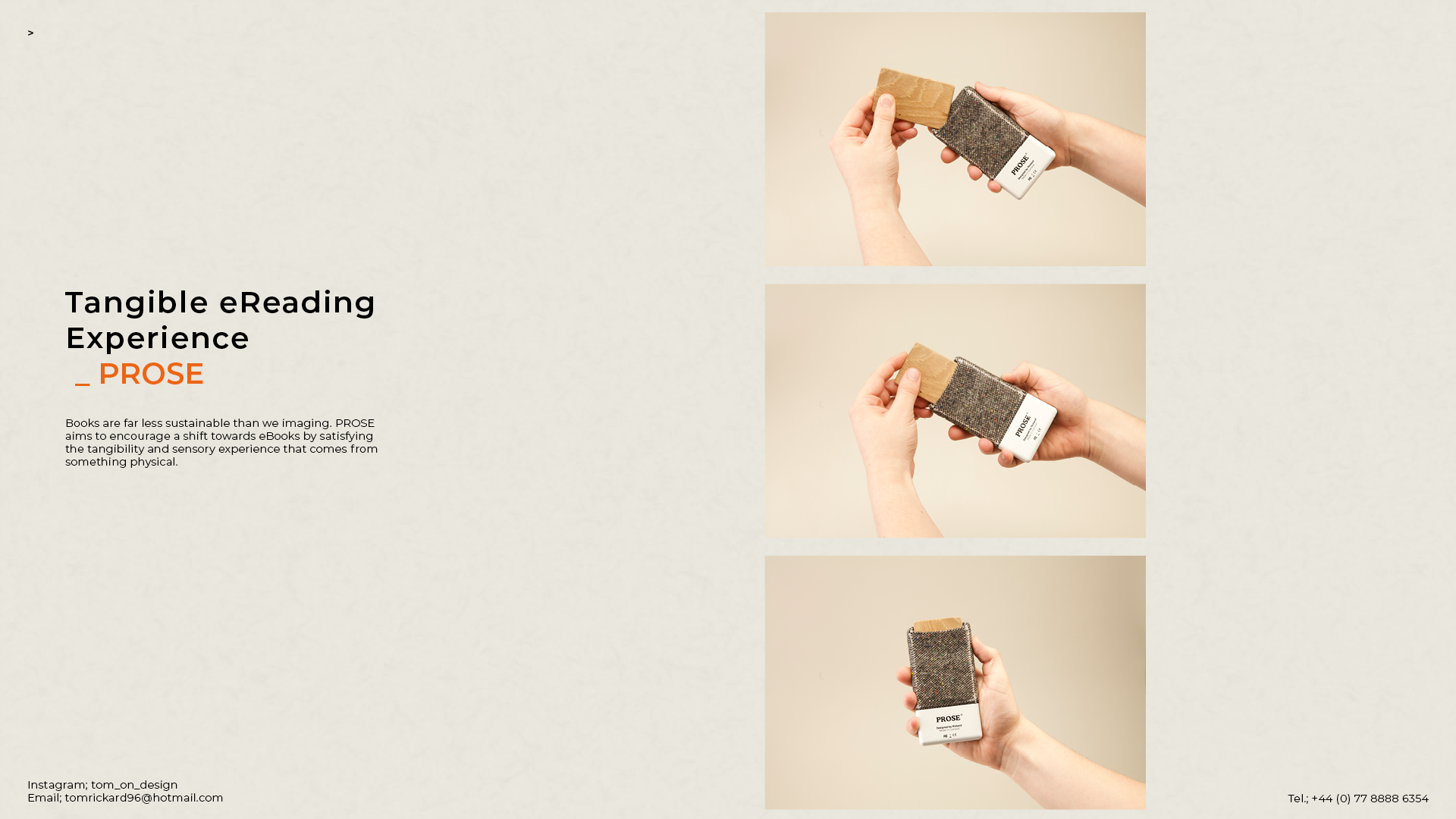 the prose e-reader accessory designed by tom Rickard to make ereading more tangible and reading more sustainable