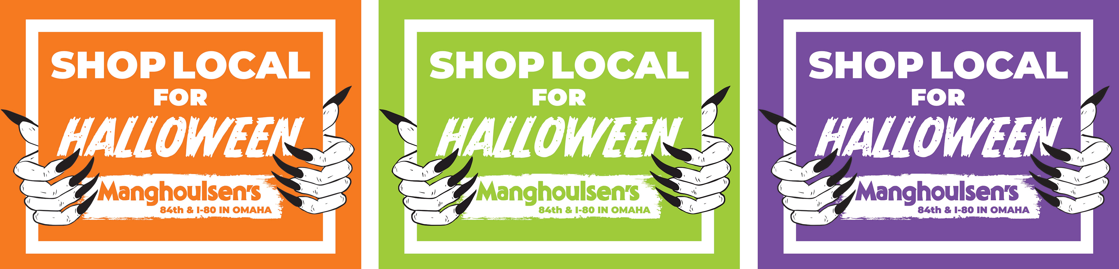 Halloween sign designs used on street side yard signs outside of the store.
