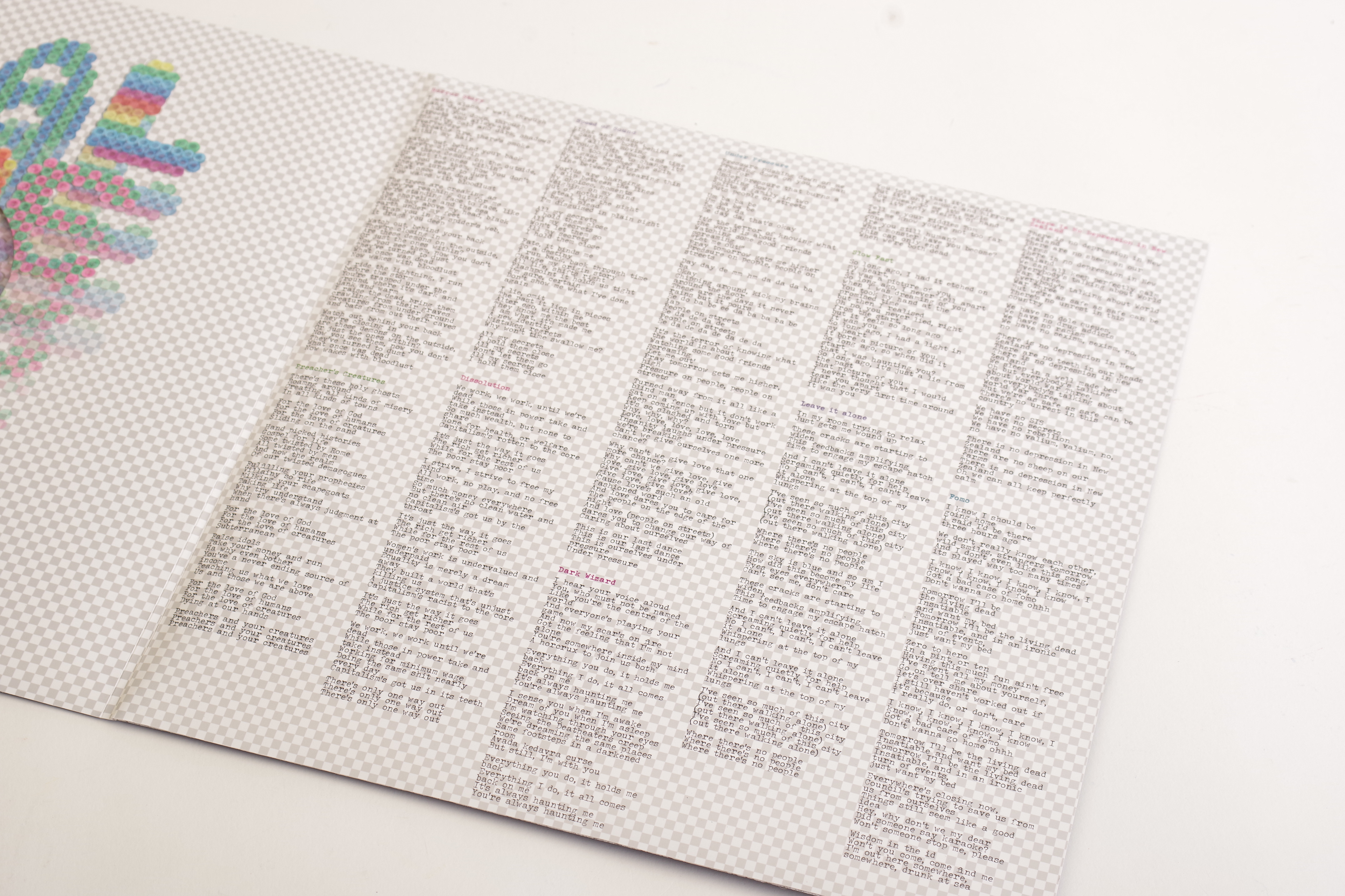 Typesetting lyrics for an album's worth of songs was quite a challenge!