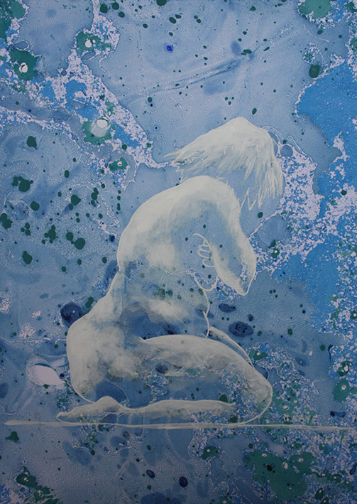 acrylique sur papier marbré