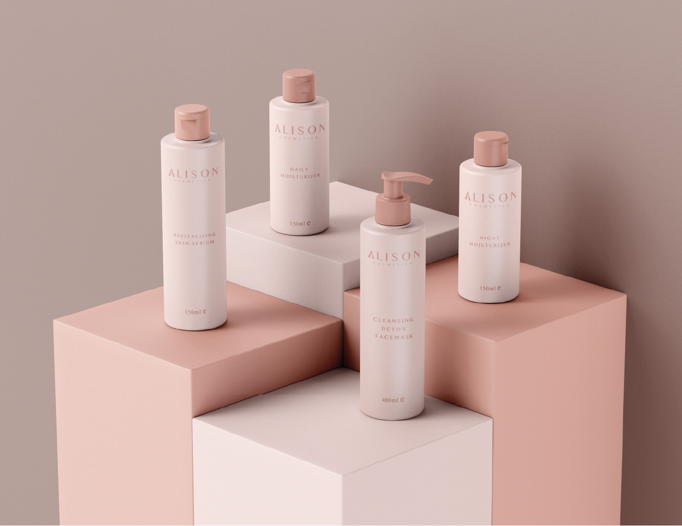 Alison Cosmetics Brand Identity Bottles Touchpoint