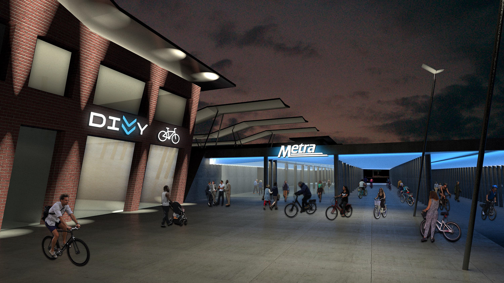 Exterior Render - Bike Storage at Night