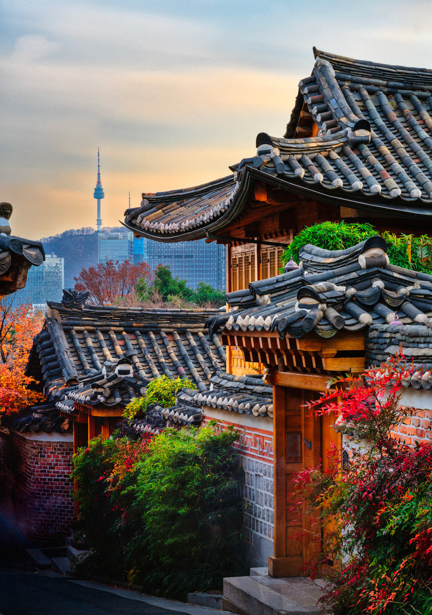 The quiet streets of Bukchon Hanok Village in Seoul Korea