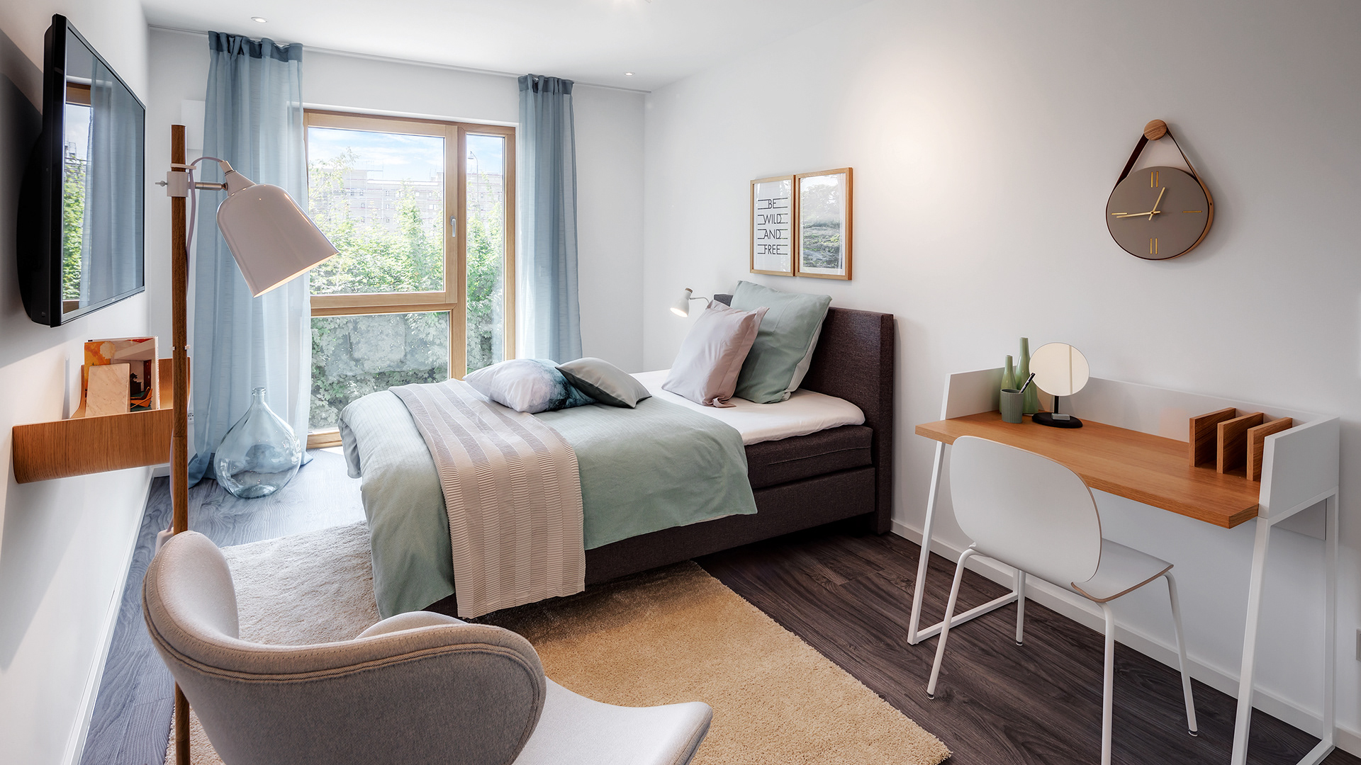 Thema: Immobilienfotografie Muenchen - Schlafzimmereinrichtung in Pastelltönen - Immobilienfotograf: Jacob Kanzleiter