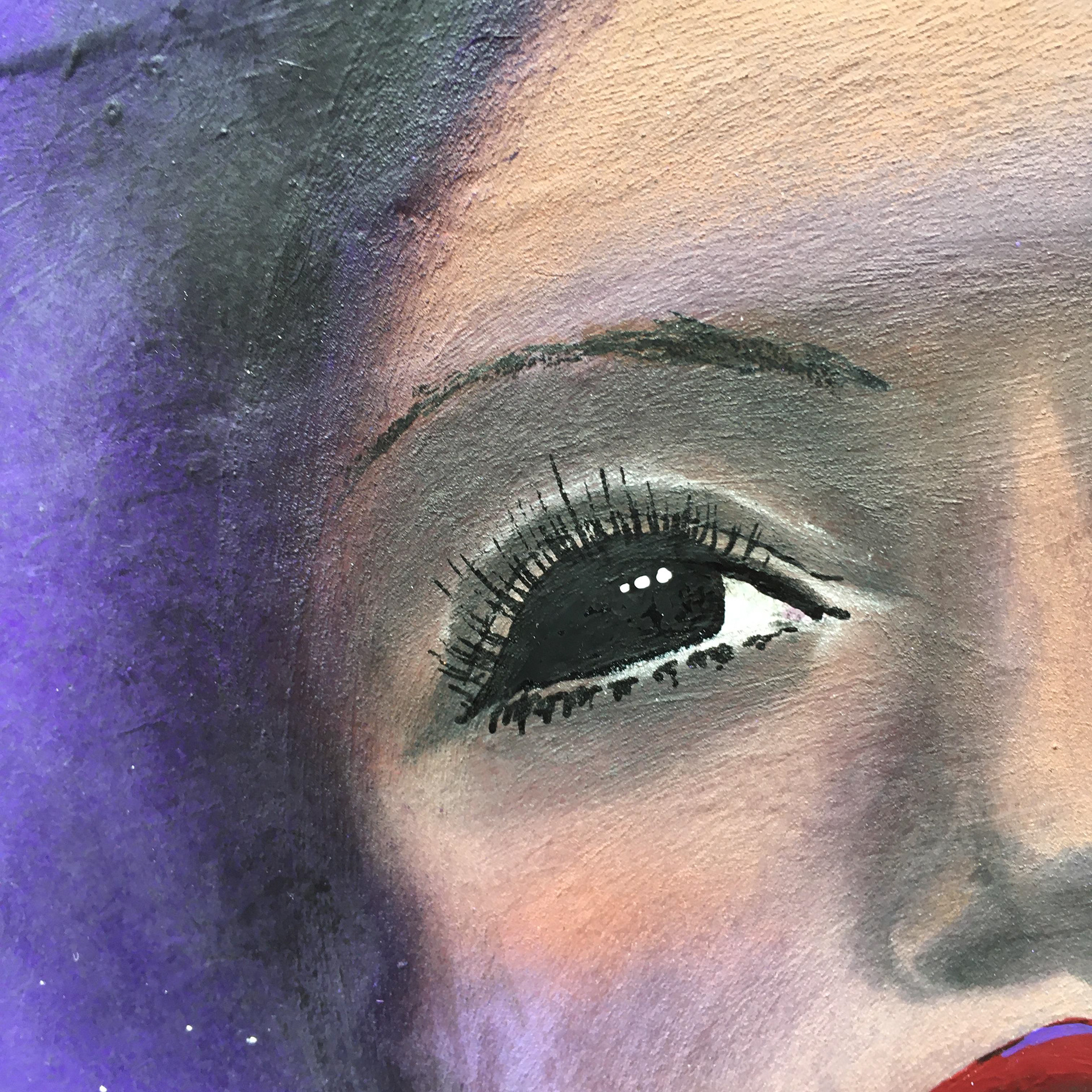 Tonya (Her Hair Held Up), detail, acrylic, pastel and vintage magazine advertisements on panel, framed, 24"x30"