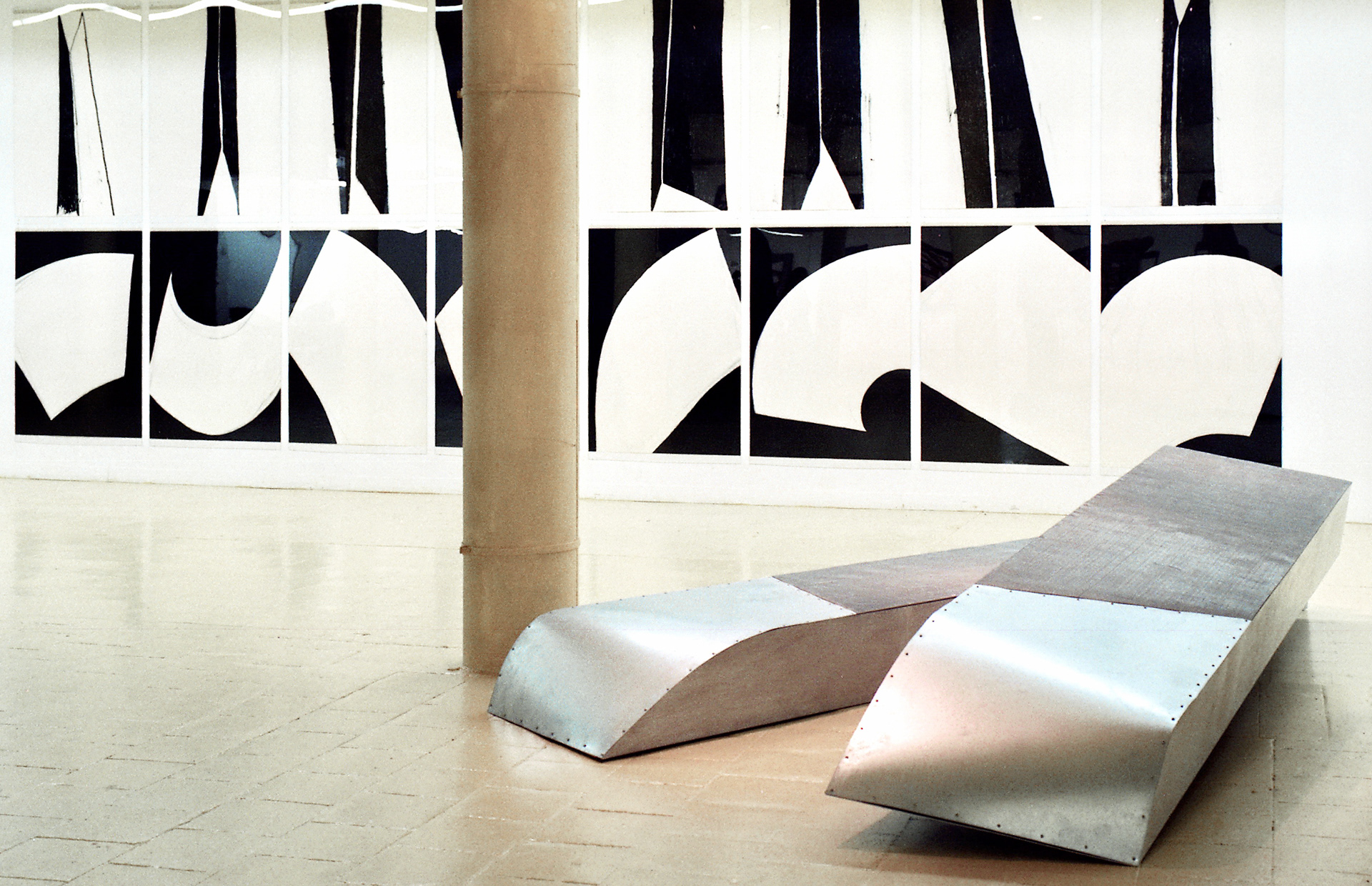 EPIDERMIS 1992 - zinc, wire mesh and wood  .....on wall up STUDIES FOR BLUE MASTABA 1992 .....below STUDIES FOR EPIDERMIS 1992