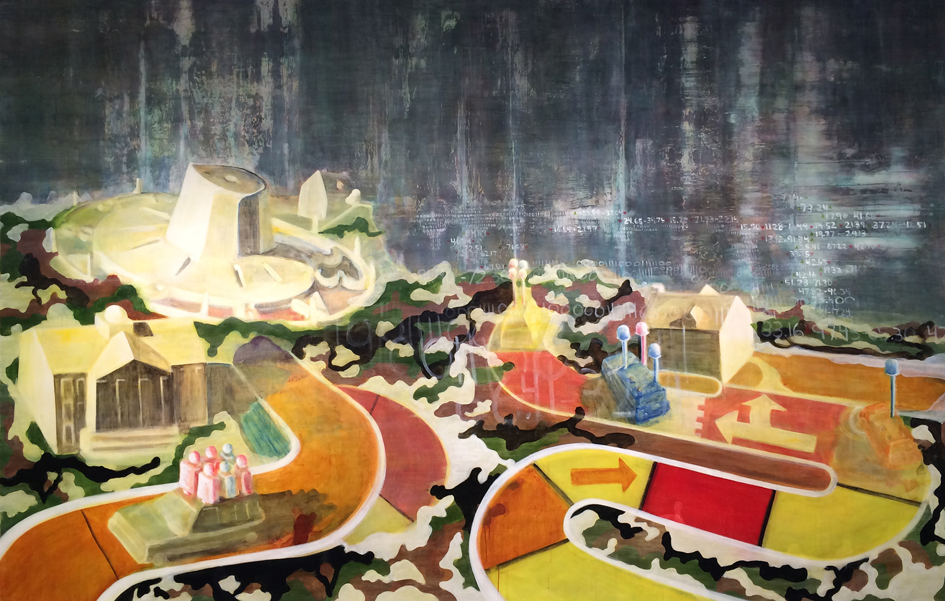 Played, 2016, water mixable oil paint and gouache on canvas, 95" x 152,” 2016