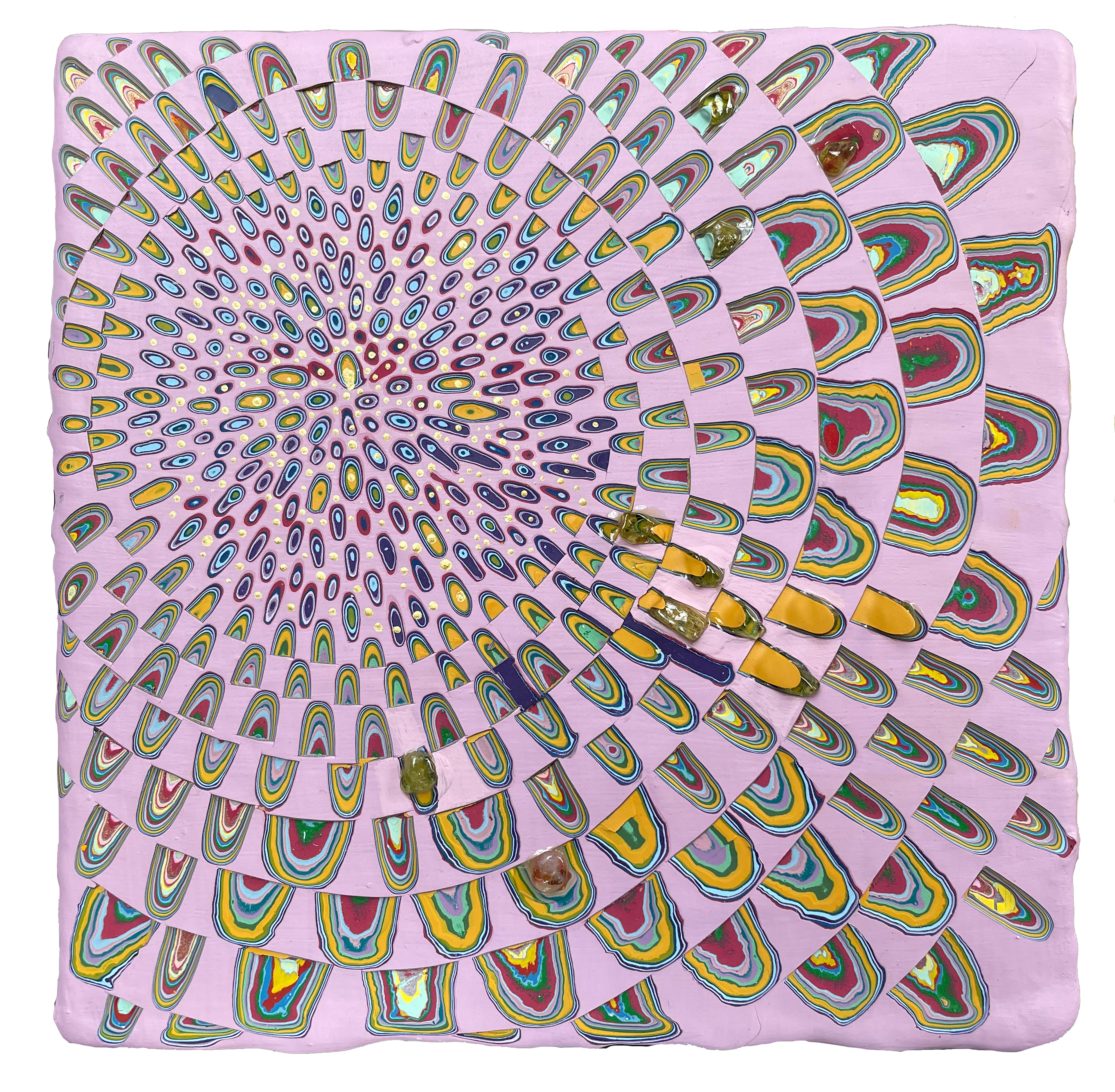 Mini Heart Mandala, 2021, 6.75in x 6.75x 2in, Mixed Medium on Wood