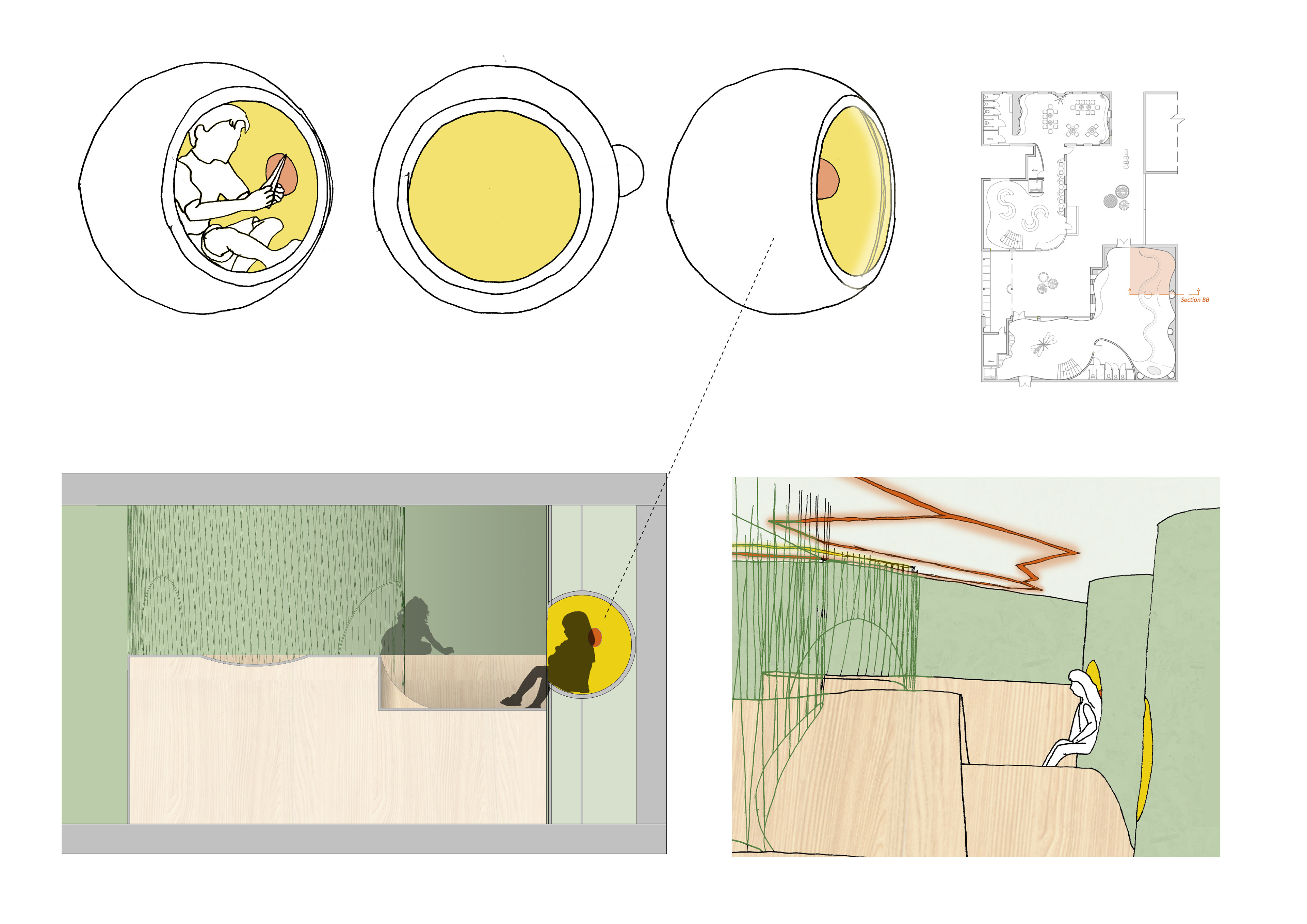 Private Bubbles hidden inside the walls in the Caterpillar