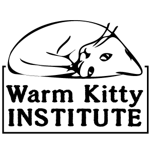 Logo: A cat is curled up on a box with text Warm Kitty Institute