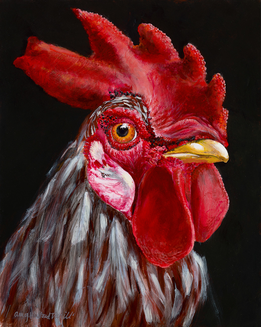 "Ginger" acrylic painting of a chicken