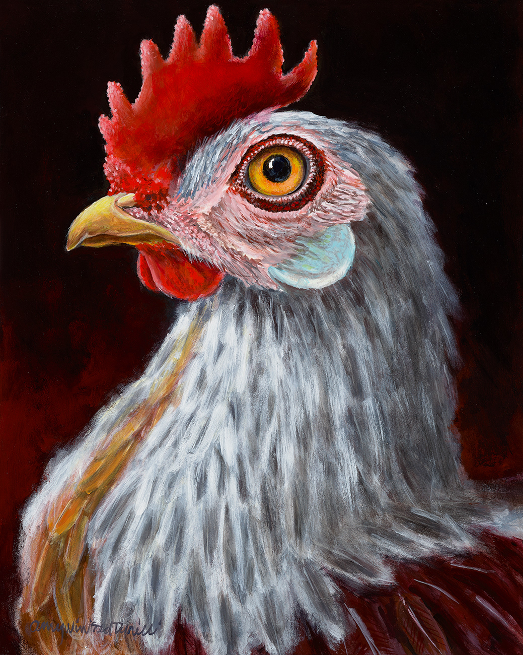 "Crissy" acrylic painting of a chicken