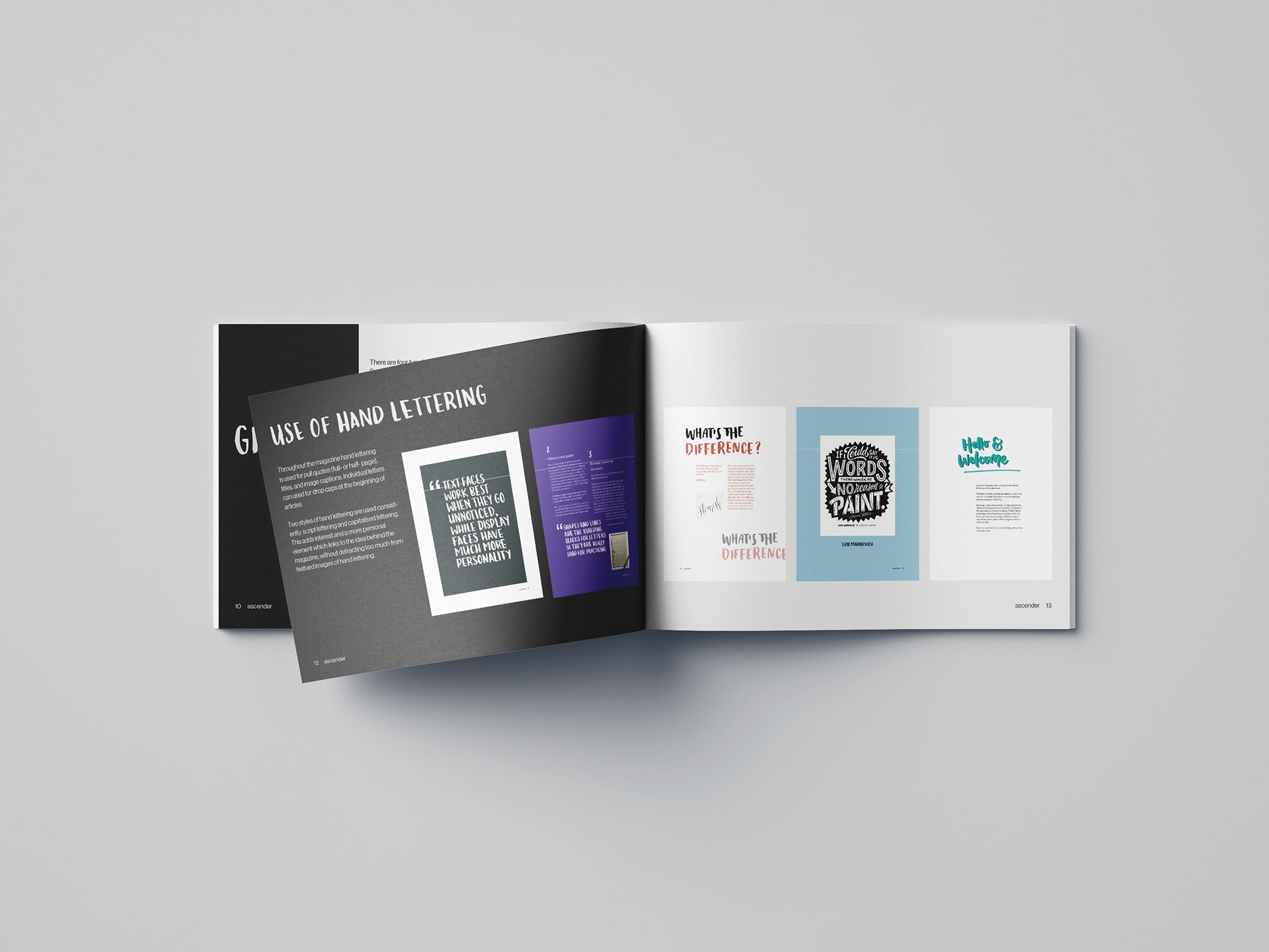 specifics on the use of hand lettering in the magazine