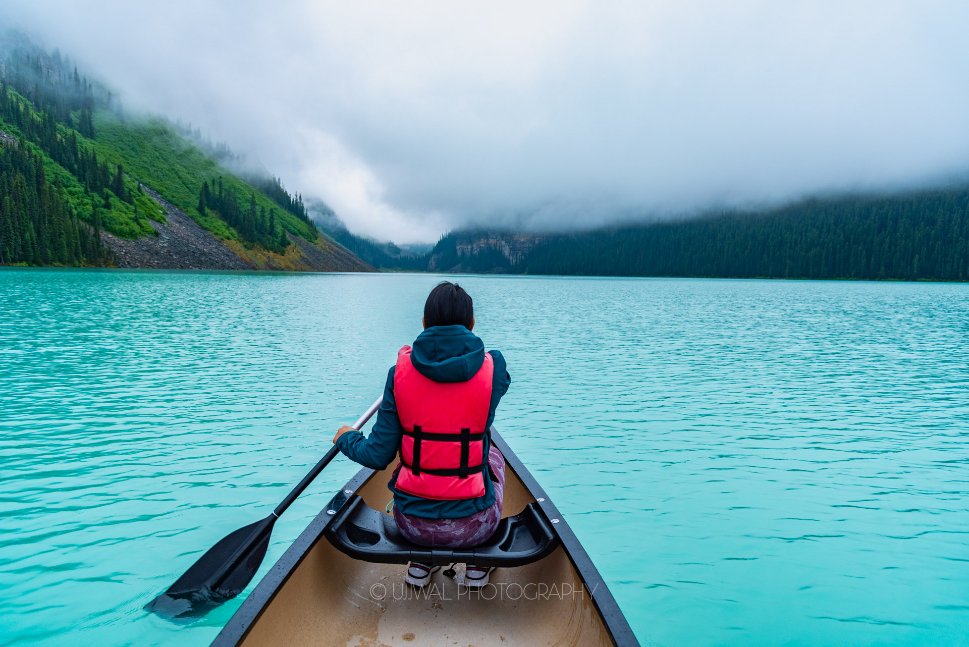 Canoeing at Lake Louise, Banff National Park, Alberta, Canada