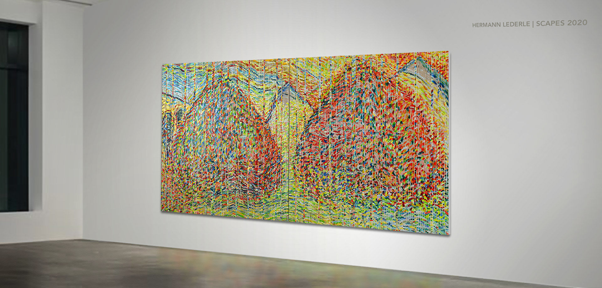 END OF SUMMER, oil on linen stripes over canvas, 60 x 98 inches, 2020, hermann lederle