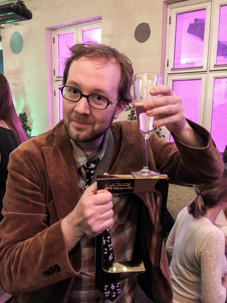 Not mine! This Gullruten Award belongs to Henrik Skram. But as I was in the jury, he let me touch it!