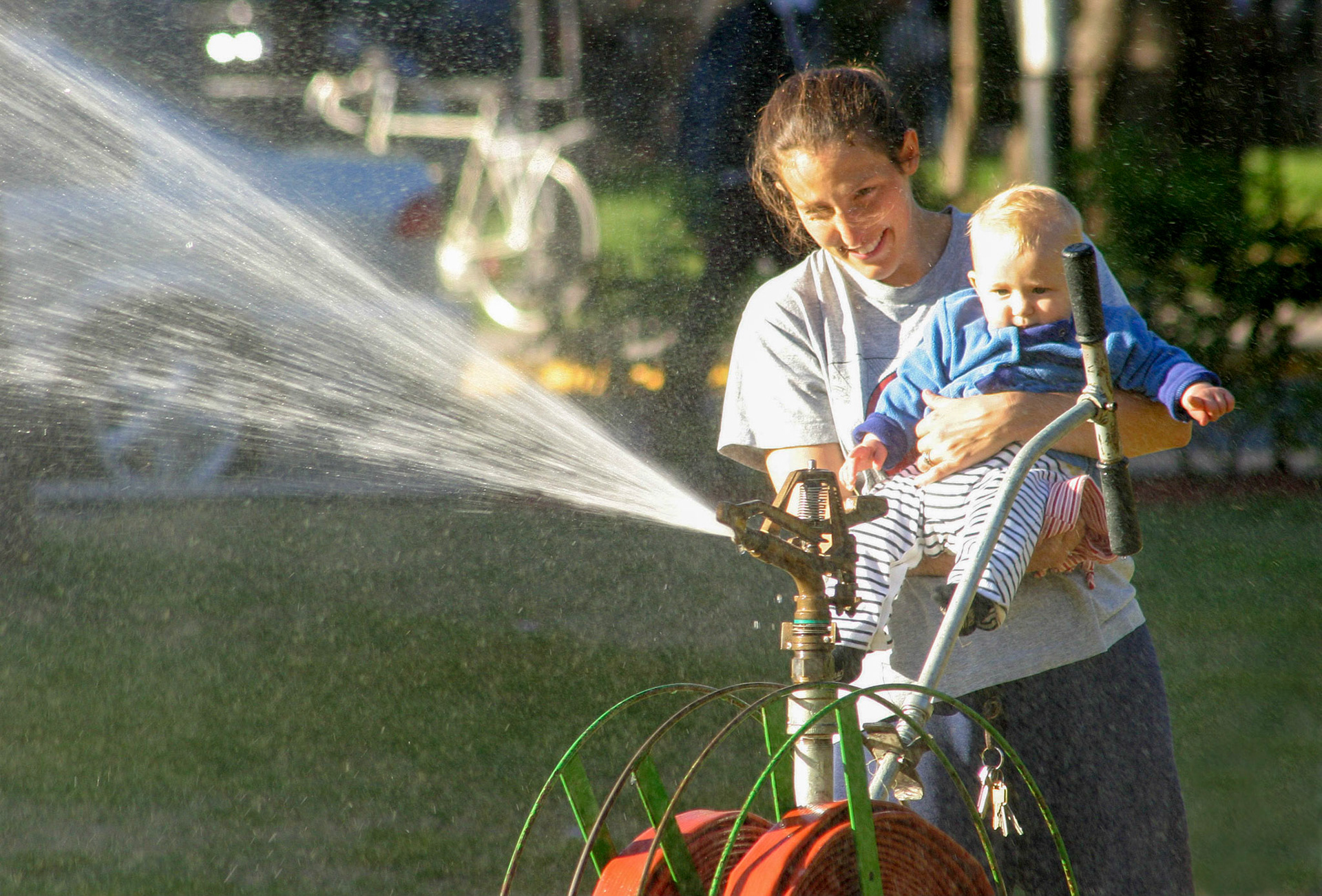 Irrigation-based entertainment on the lower campus field, September 2003.