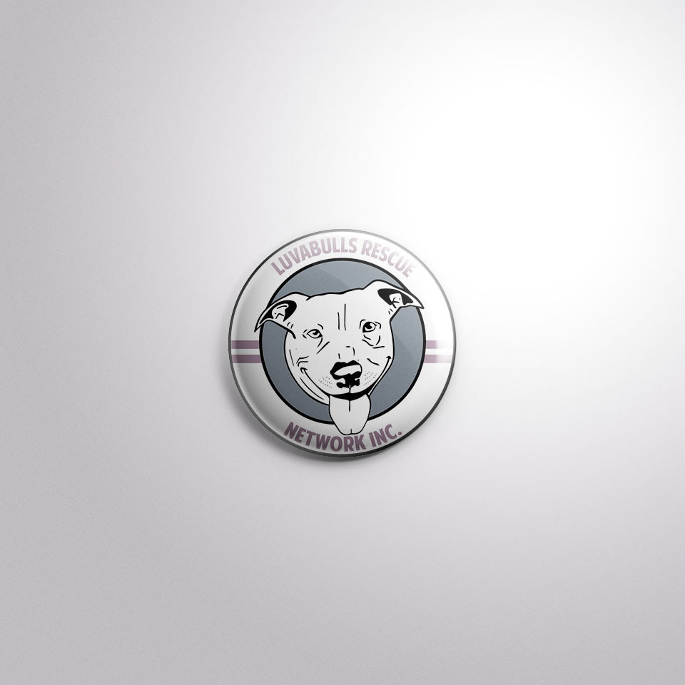 A button mock-up with the two color logo to represent possible merchandise for the rescue.