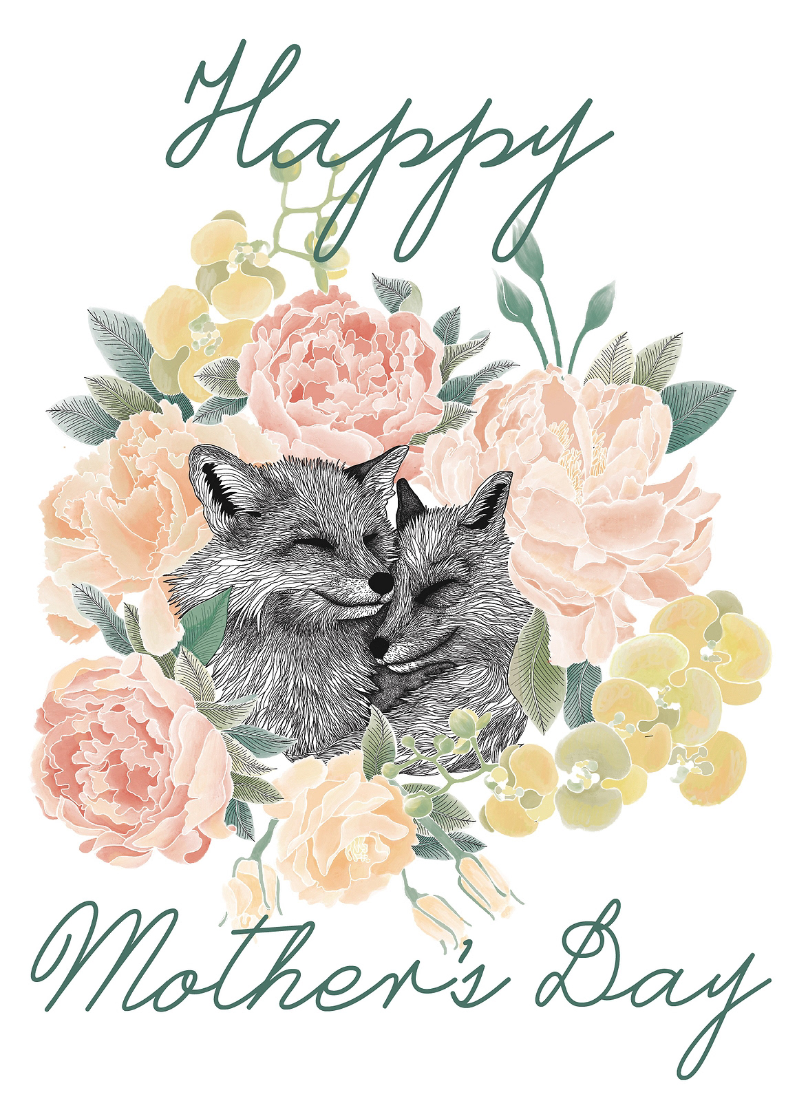 Happy Mother's Day card with foxes