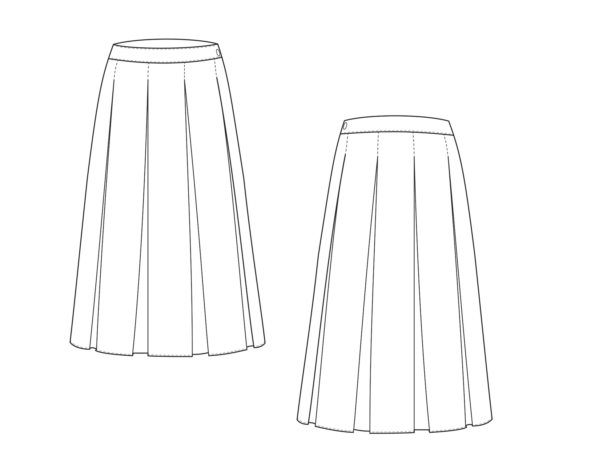 Urban Timbuktu - Box pleat skirt Technical drawing/ working drawing/ CAD