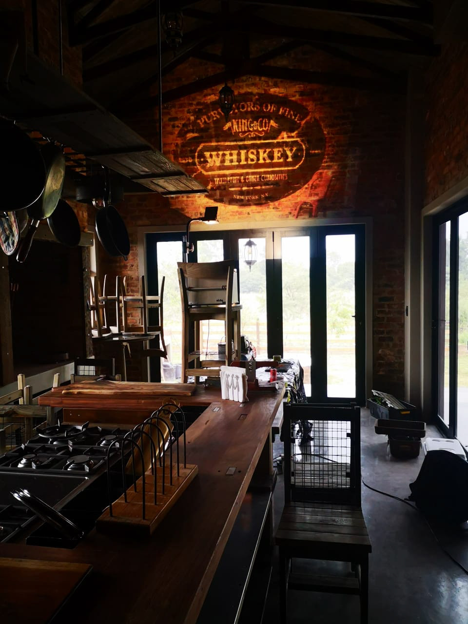 kitchen vintage whiskey logo black on brick wall art mural airbrushed and paintbrushed