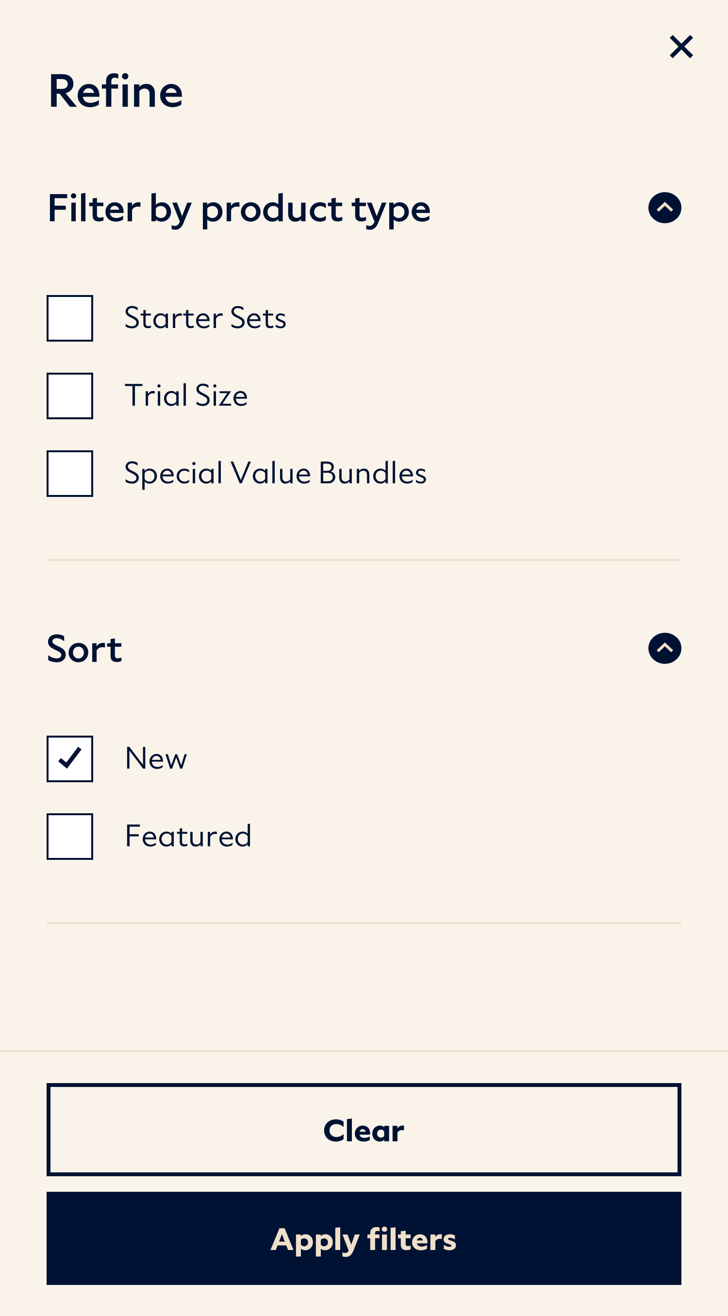 Categories moves out of this space. Filtering and sorting now becomes specialized to each category. Reducing the reliance on this off canvas tray.