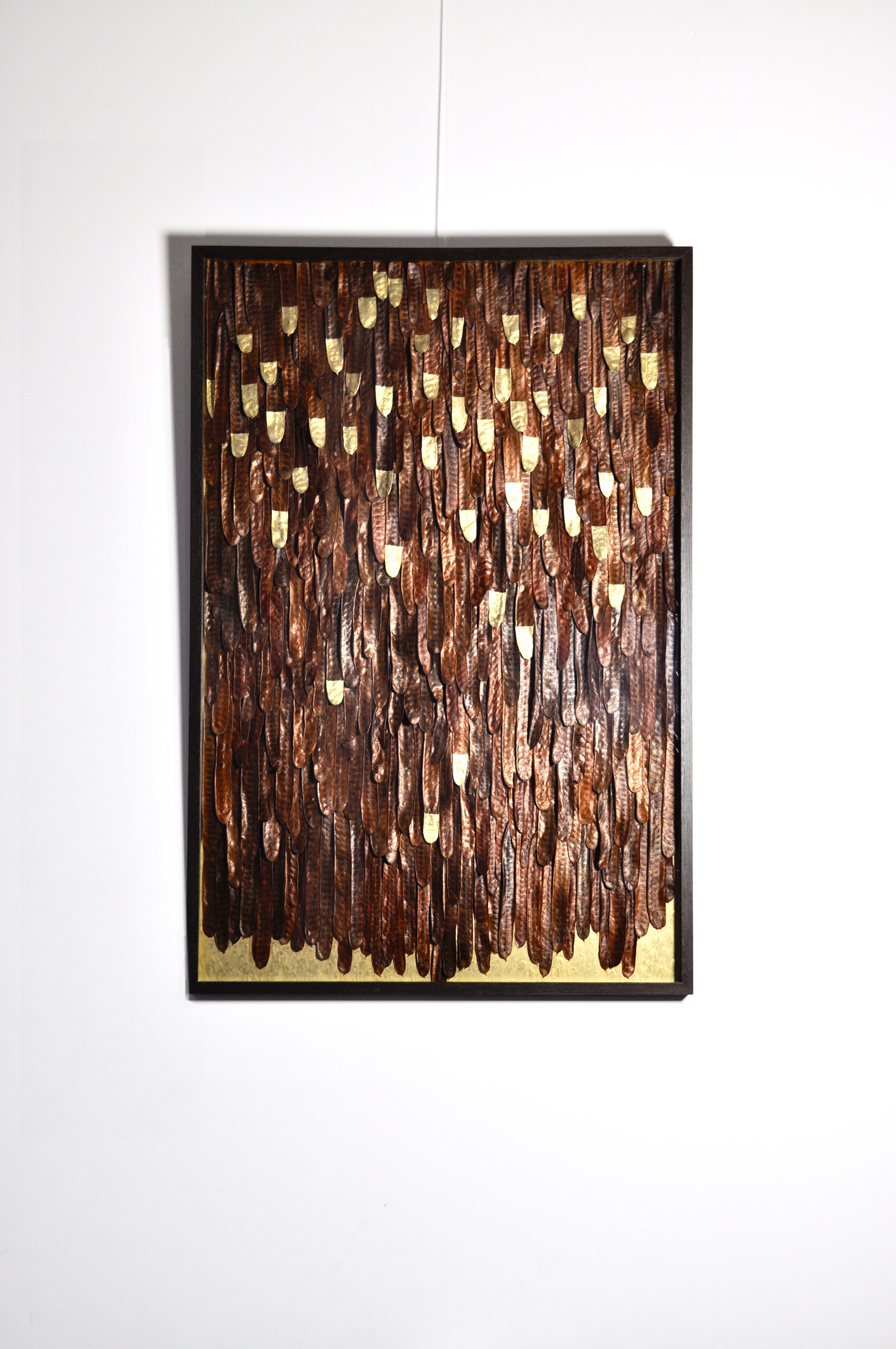 « PLUIE de PLUMES » Gousses de Févier sur papier 63 x 94 cm