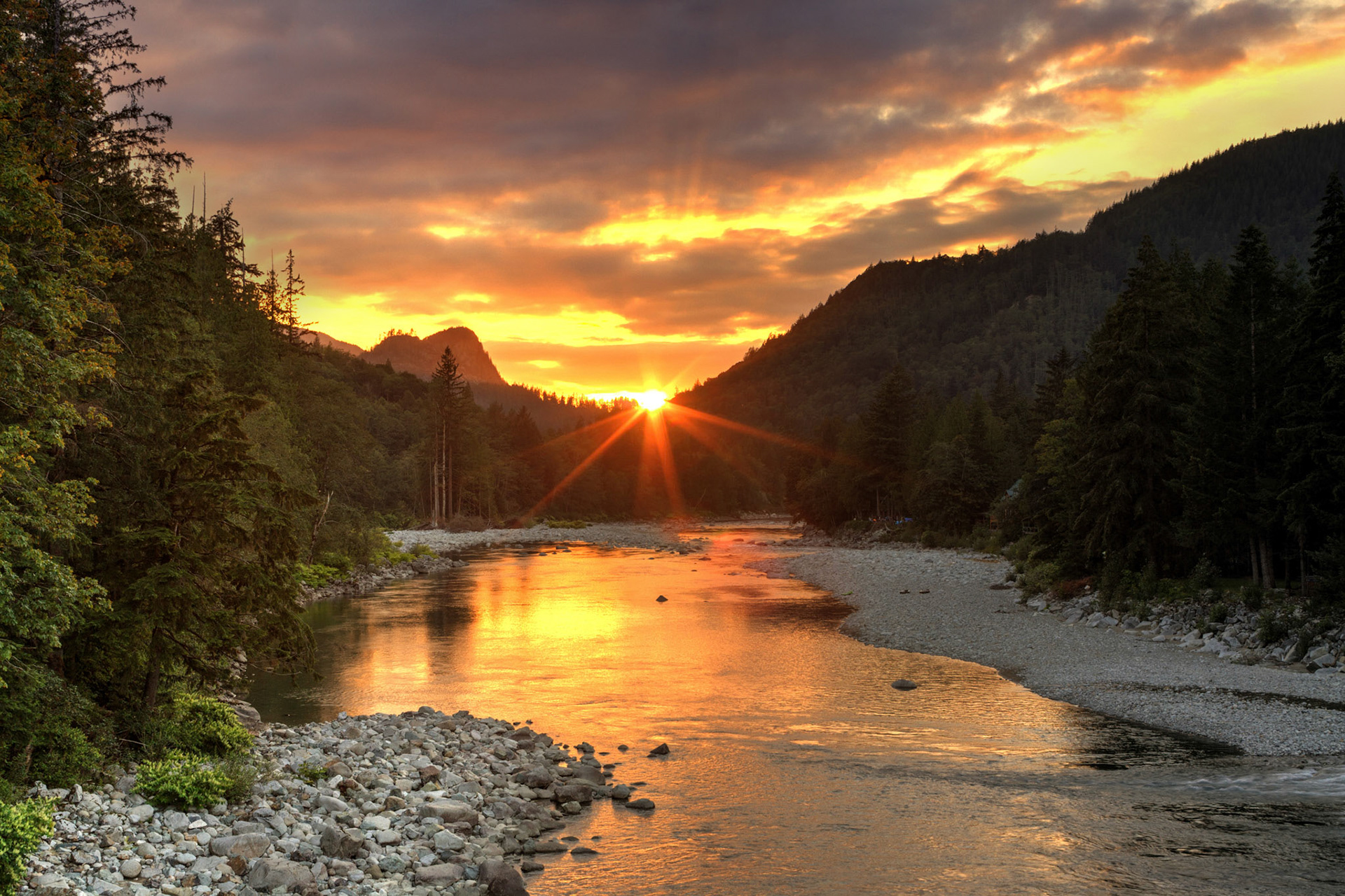 Sunset on the North Fork of the Skykomish River at Index, Washington
