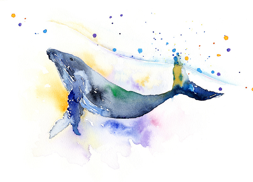 Patra Tawatpol - Whale Swimming In Watercolor