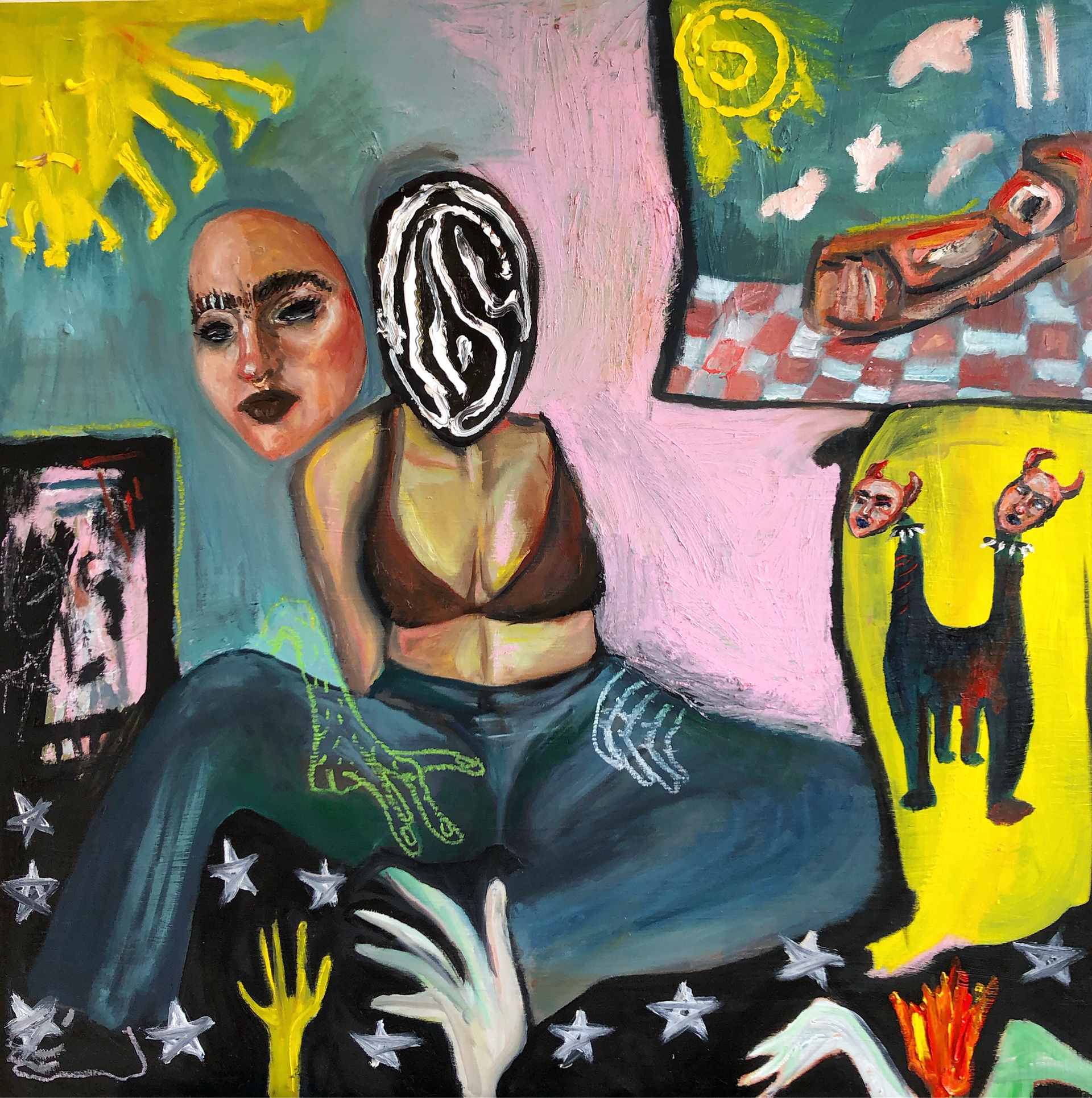"the aftermath of desire", 2020, oil + oil stick on wood panel, 30 x 30"