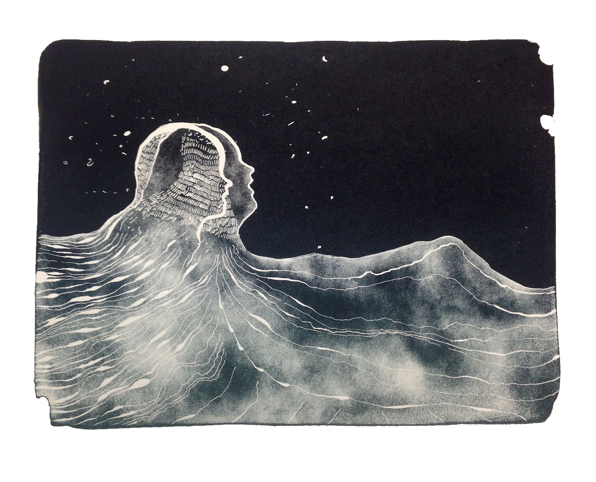 I saw you in the water (2017), stone lithograph, 30 x 40 cm