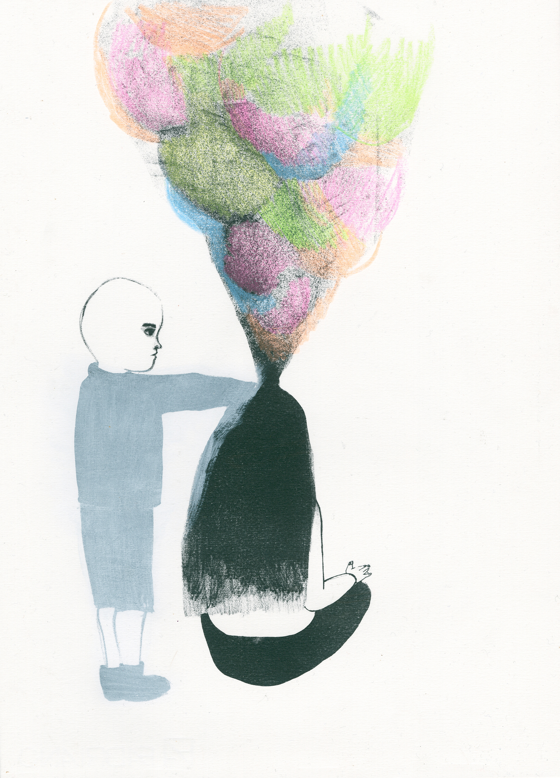 It's Not My Fault (2014), gouache and color pencil on lithograph, unique, 30 x 20 cm