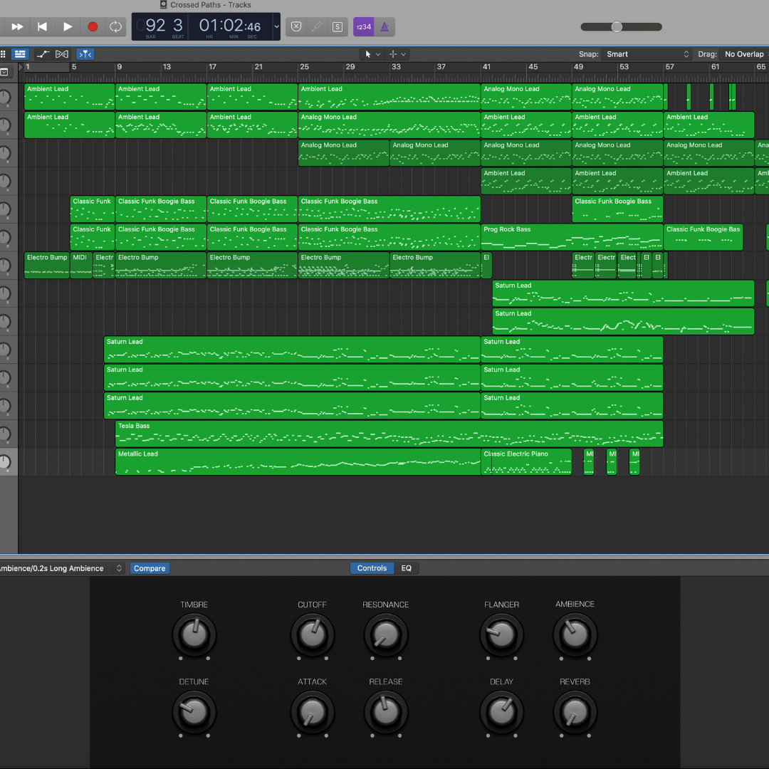 One example of how music tracks fit together on Logic Pro X. It can start looking whacky!