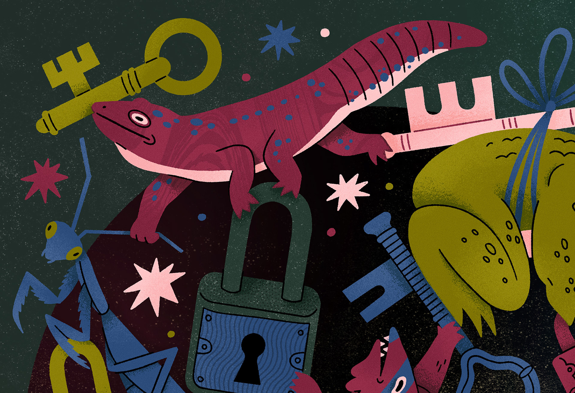 Closeup detail image of illustration by Emilee Beeson for The Revival Boutique Hotel in Baltimore.
