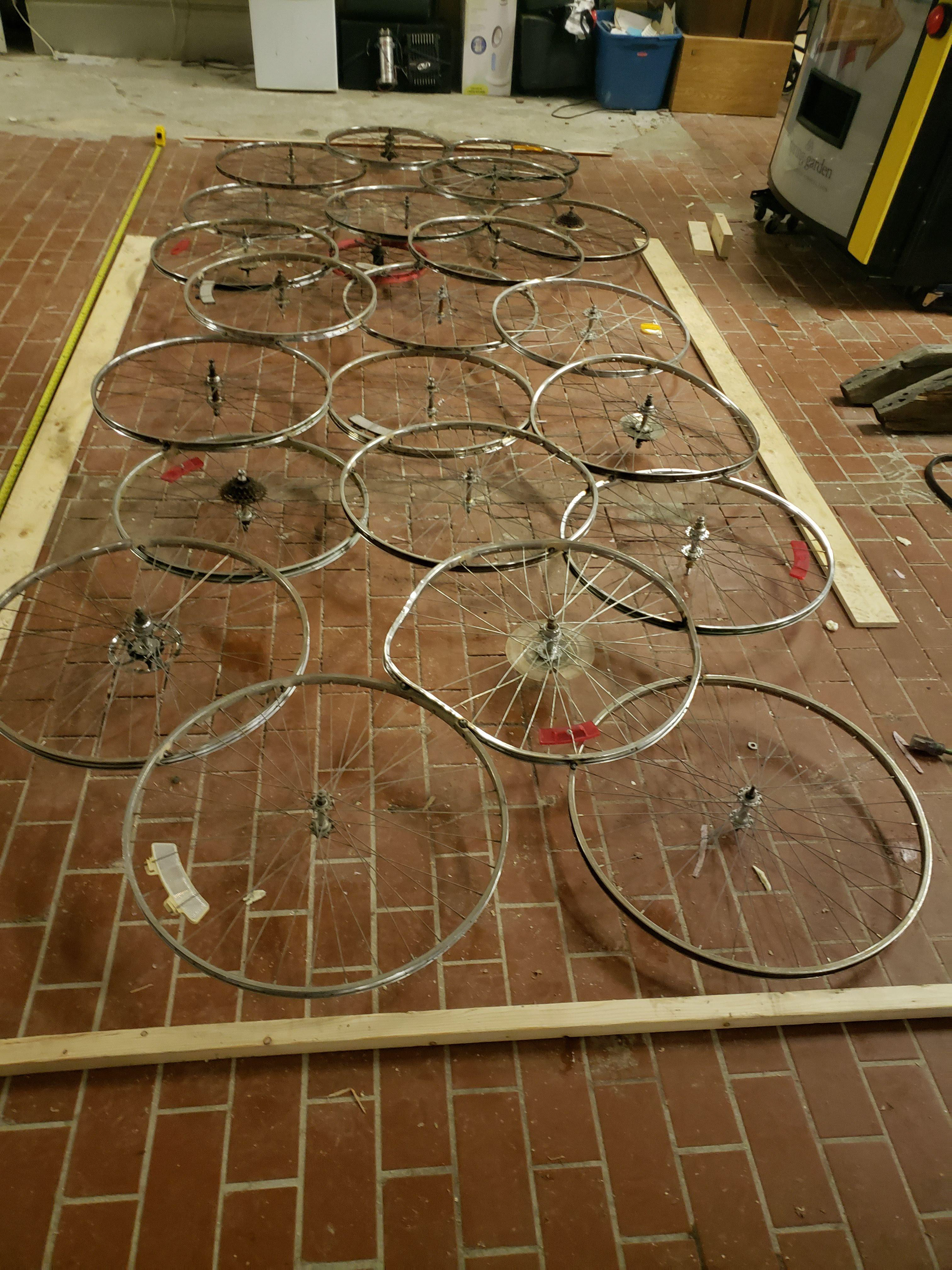 Upcycled bike rims.