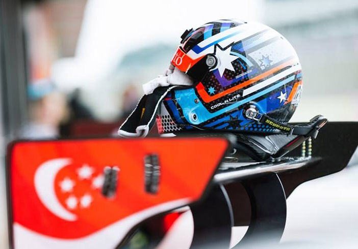 Completed helmet at the race track