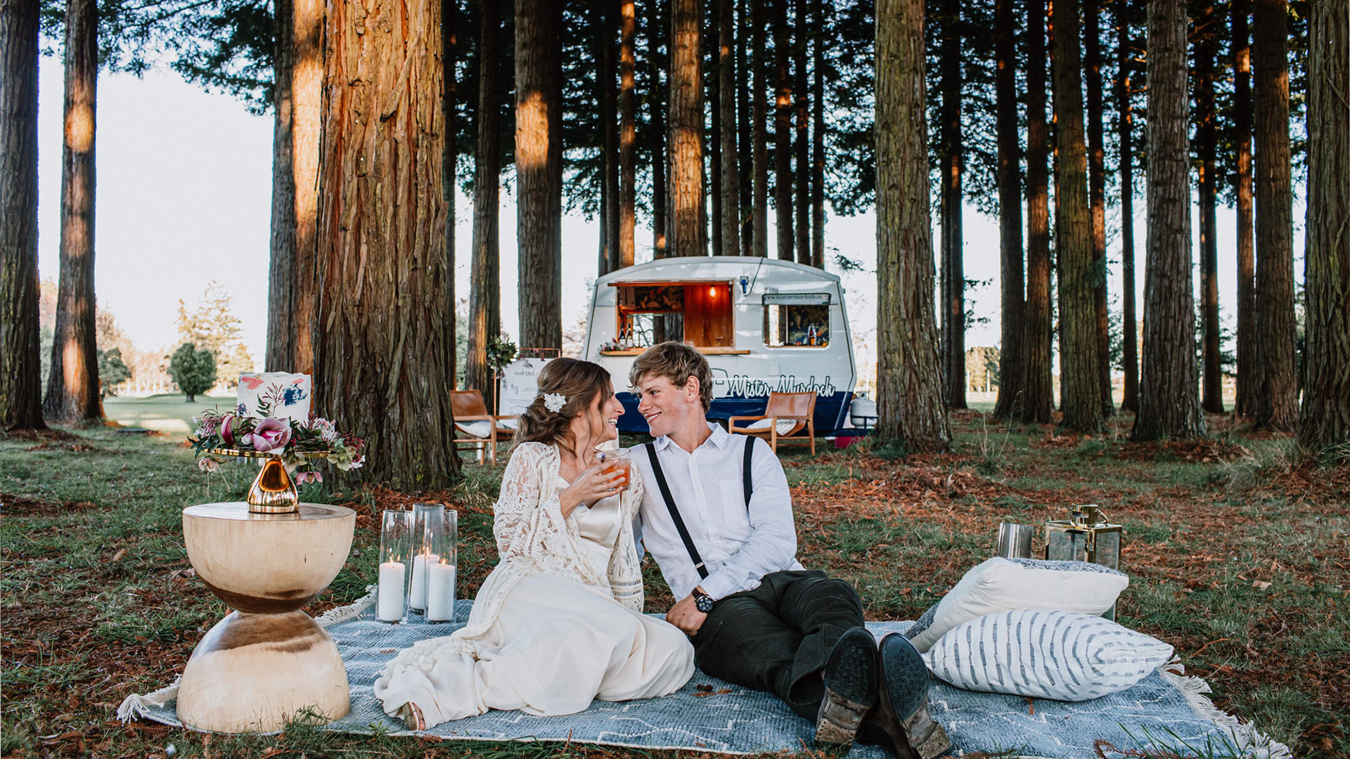 Ashleigh and Wilson enjoying each other's company in the Redwood forest at the Otane Golf Course