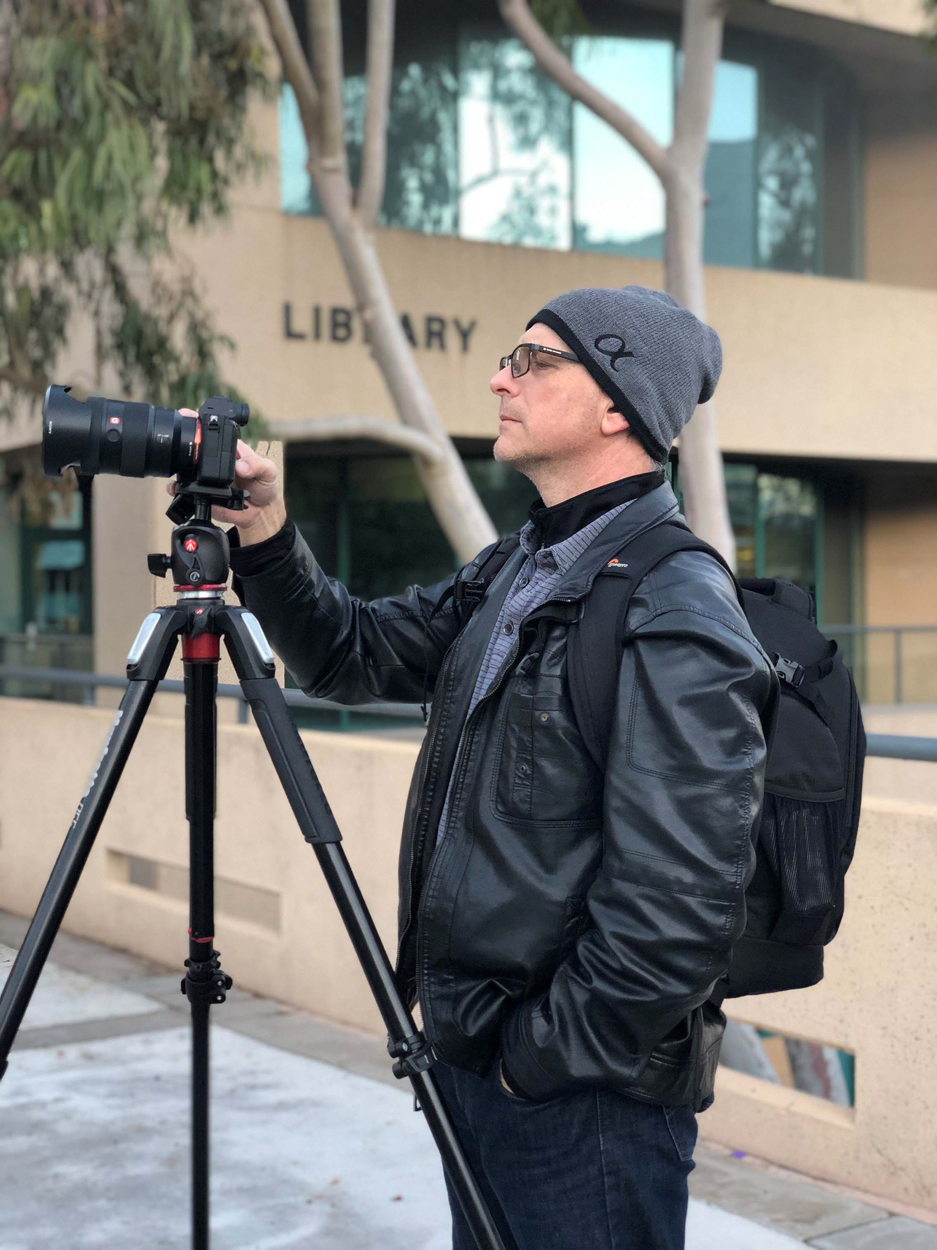 John Cook prepping for a Sunrise Photo session at Riverside Community College
