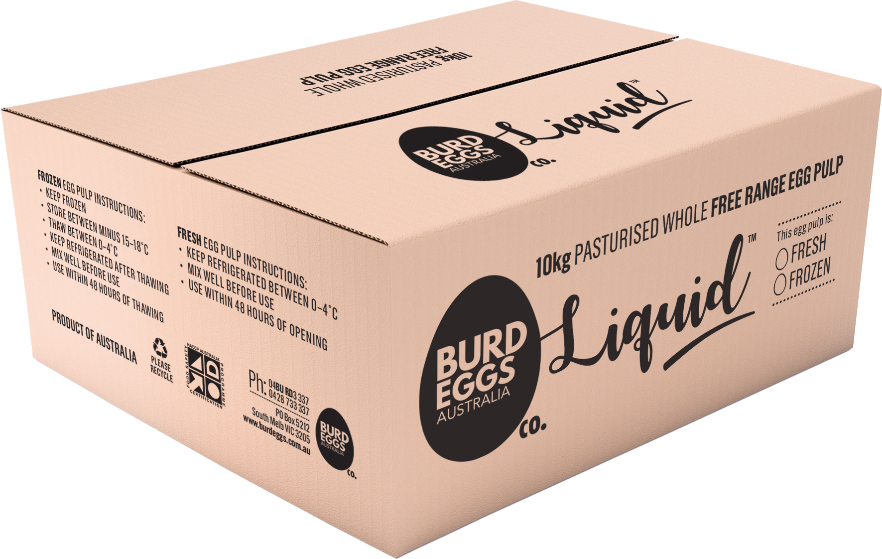Large box design for liquid eggs product.