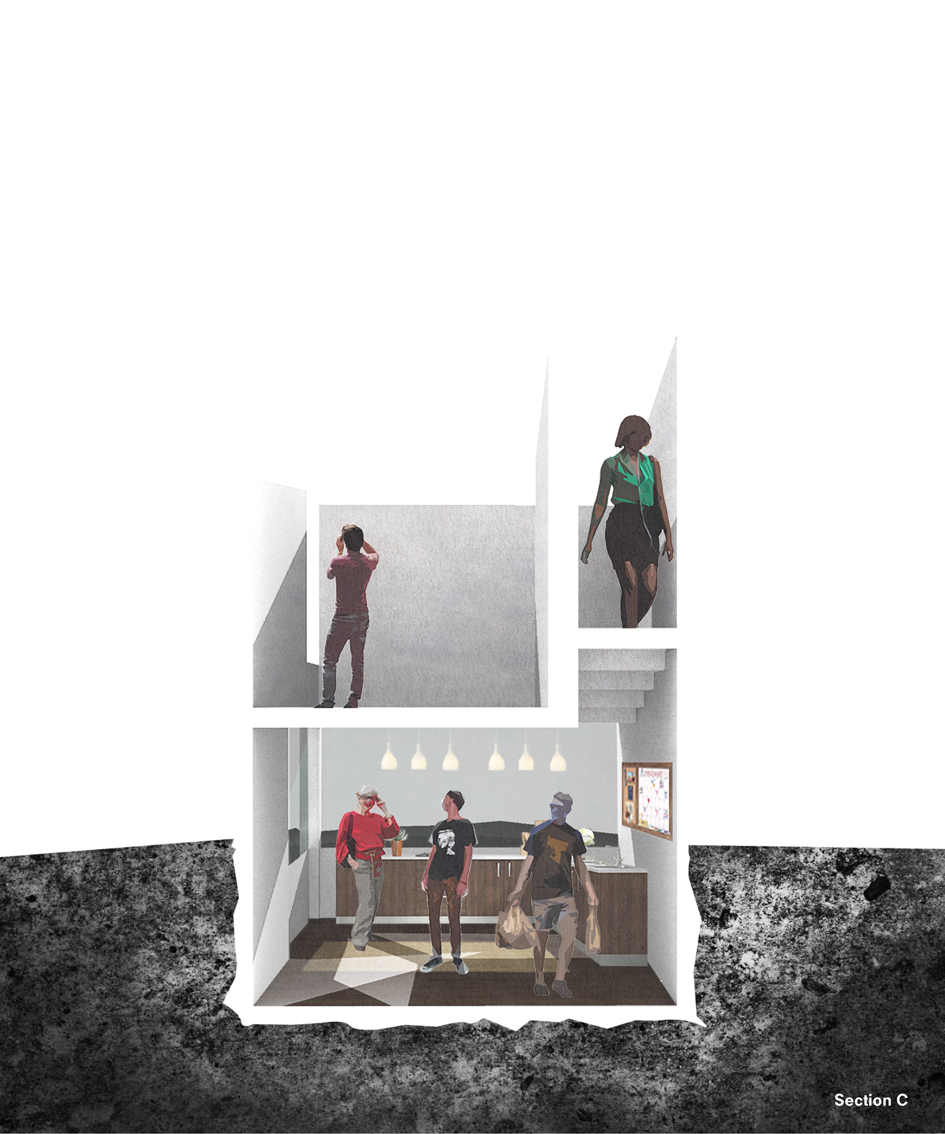 Section Cut A - cut through Public, Private and Semi-private spaces