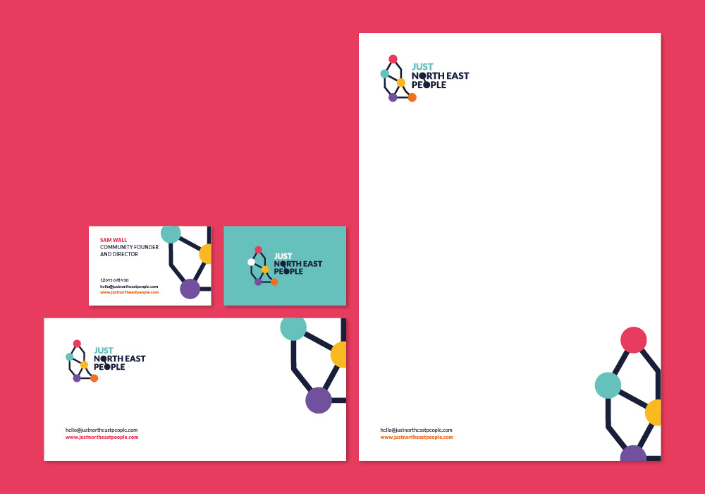 Letterhead, business card and compliment slip designed for Just North East People by Sharon Armstrong Creative