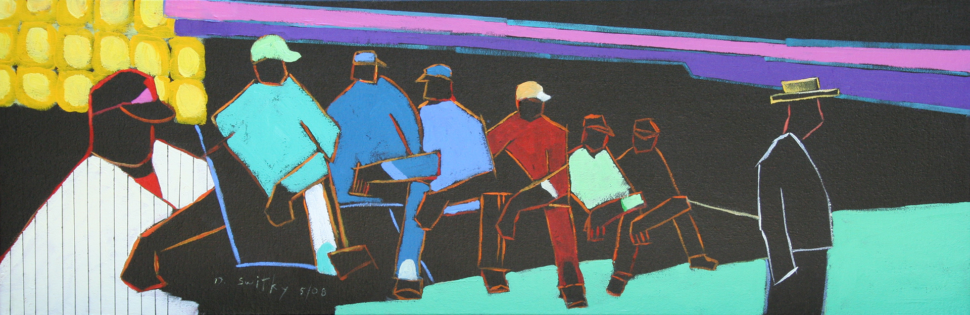 Dugout No. 2 | Acrylic and paper college on canvas | 12x36" | SOLD