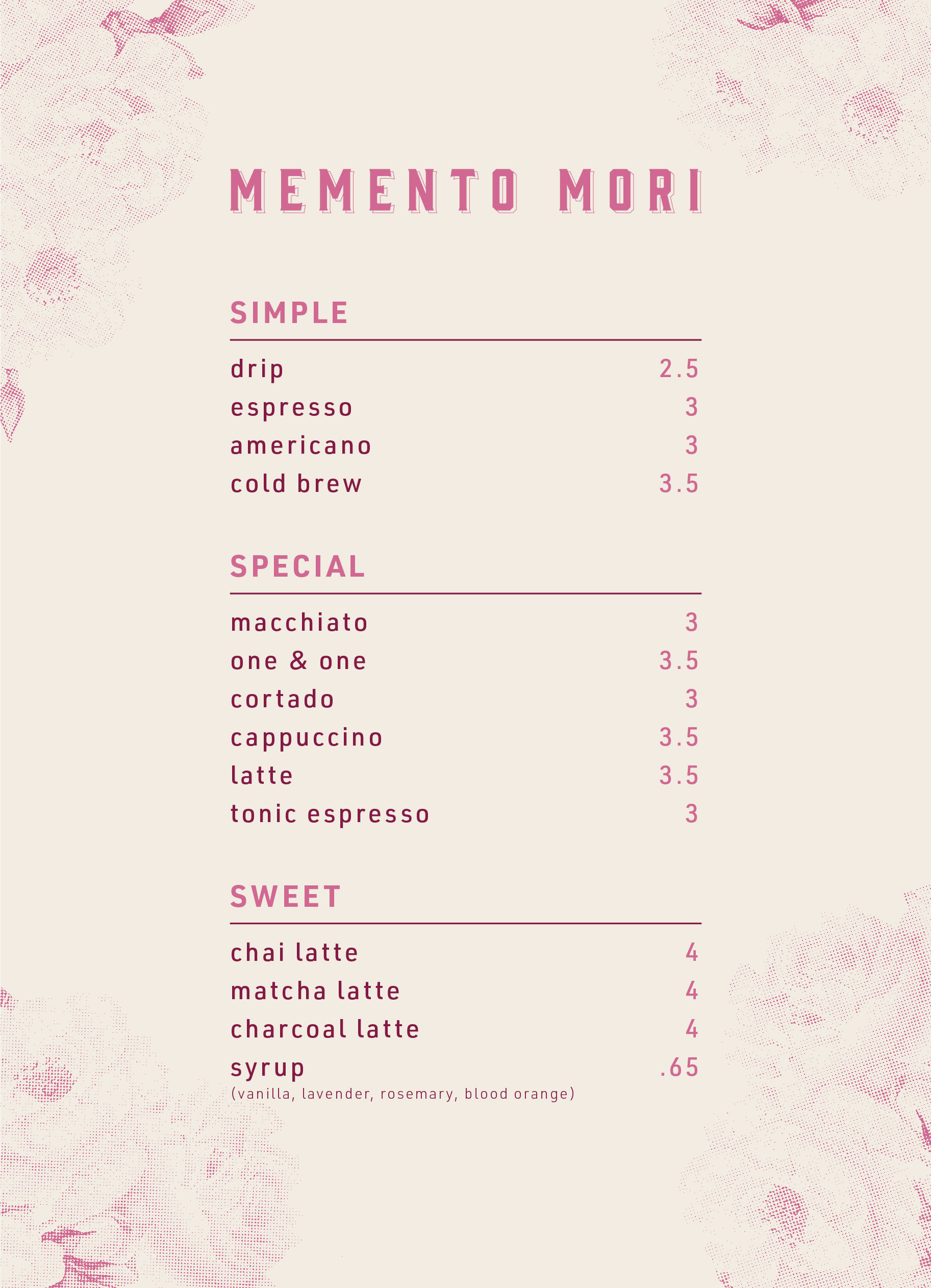 My ideal menu for a coffee shop