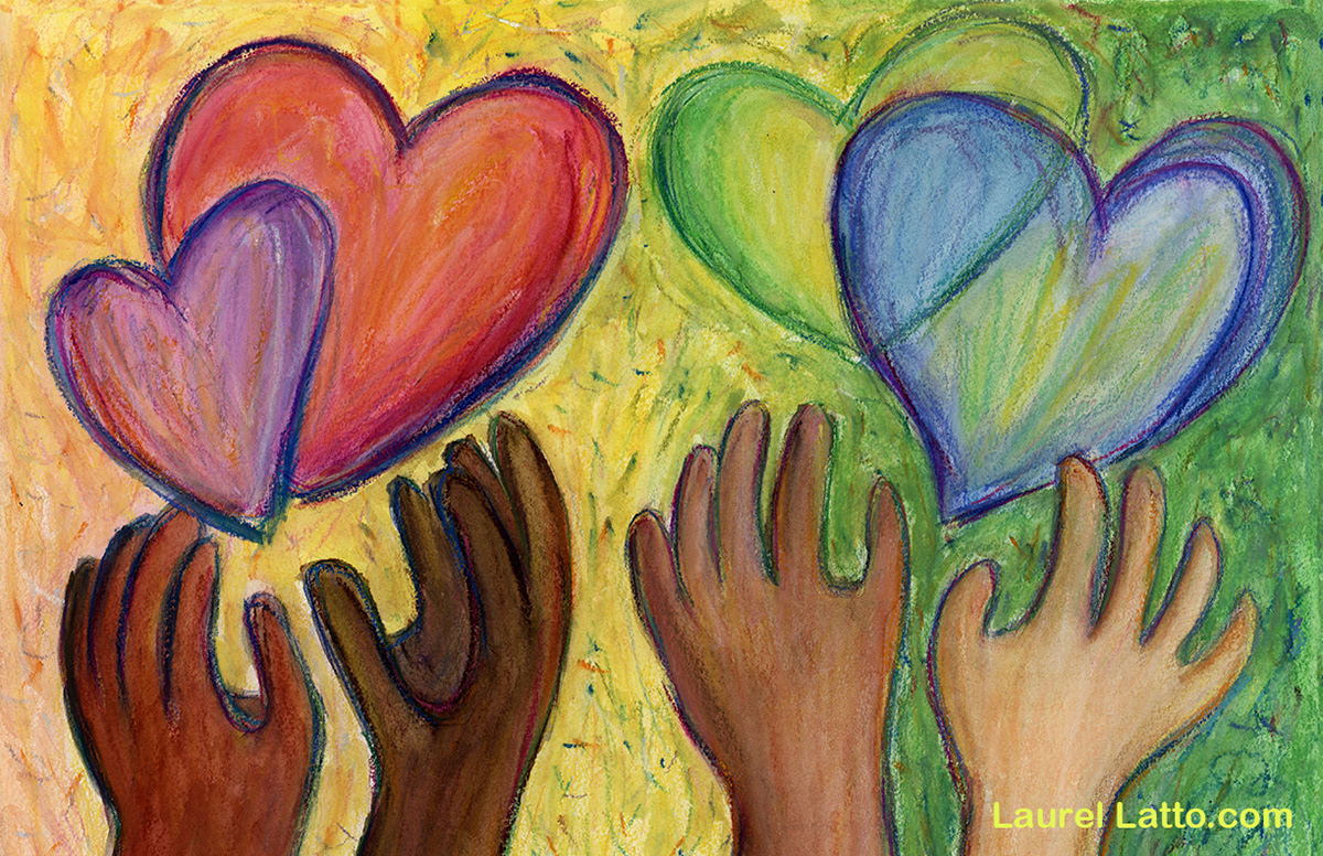 Diversity, Equity, and Inclusion Hands and Hearts Pastel Illustration