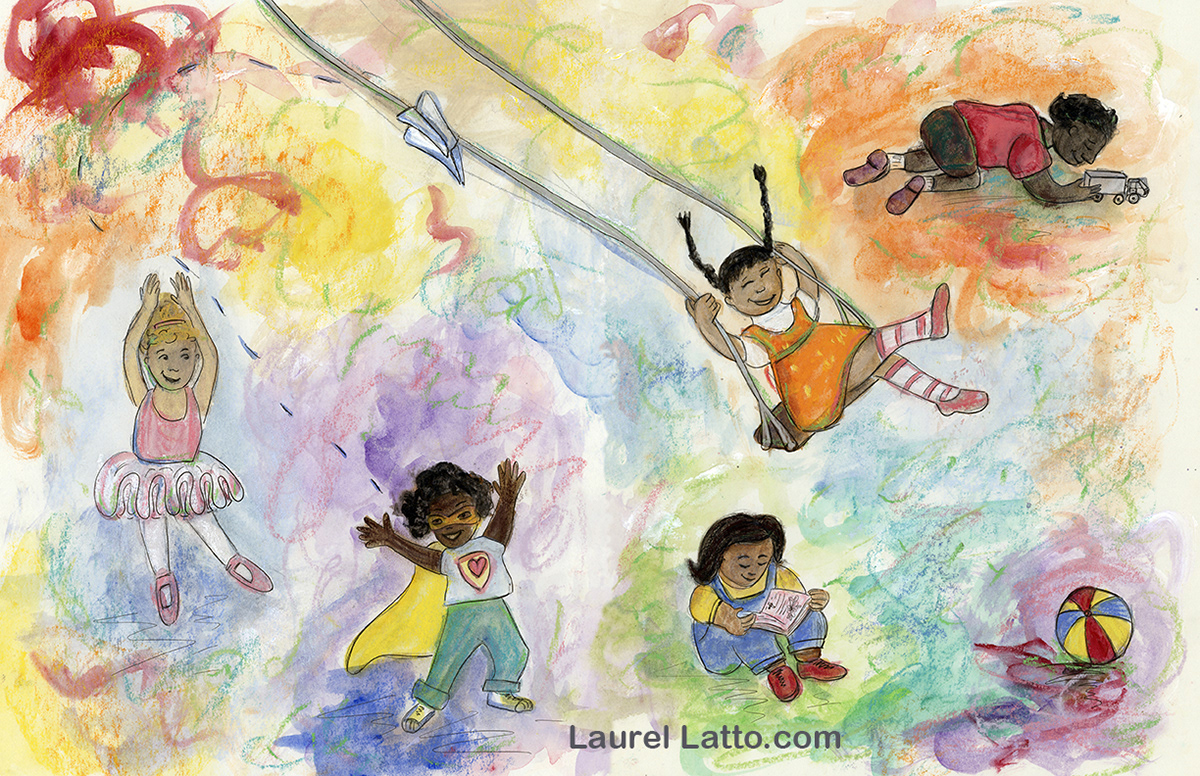 Children United in Love Multimedia Pastel Art Illustration