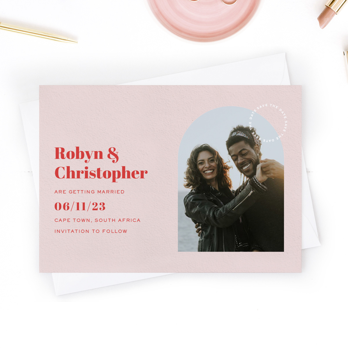 "Arch Stamp" - Electronic save the date available on Greenvelope