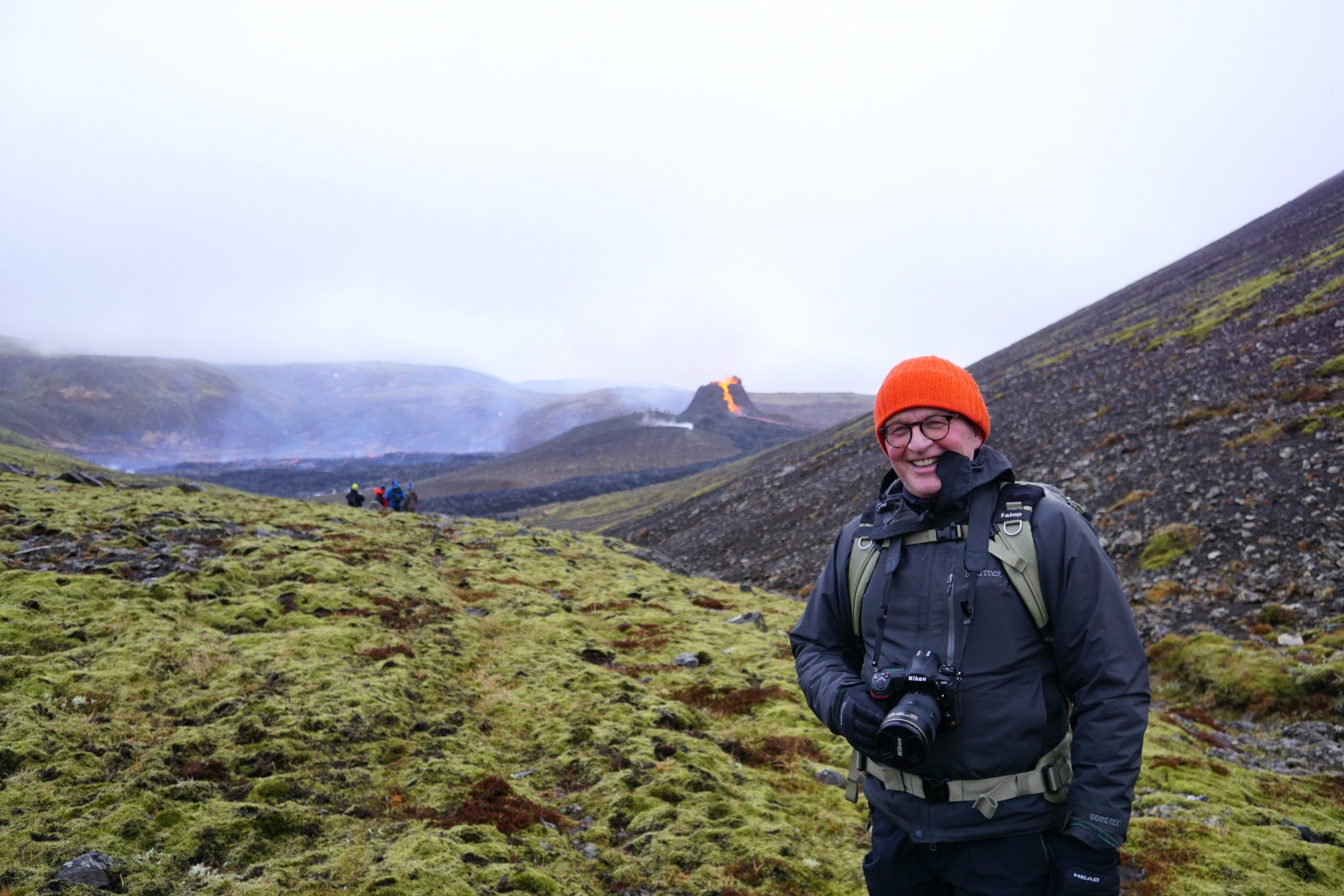 Einar Páll Svavarsson visiting the volcano site at the beginning of the eruption