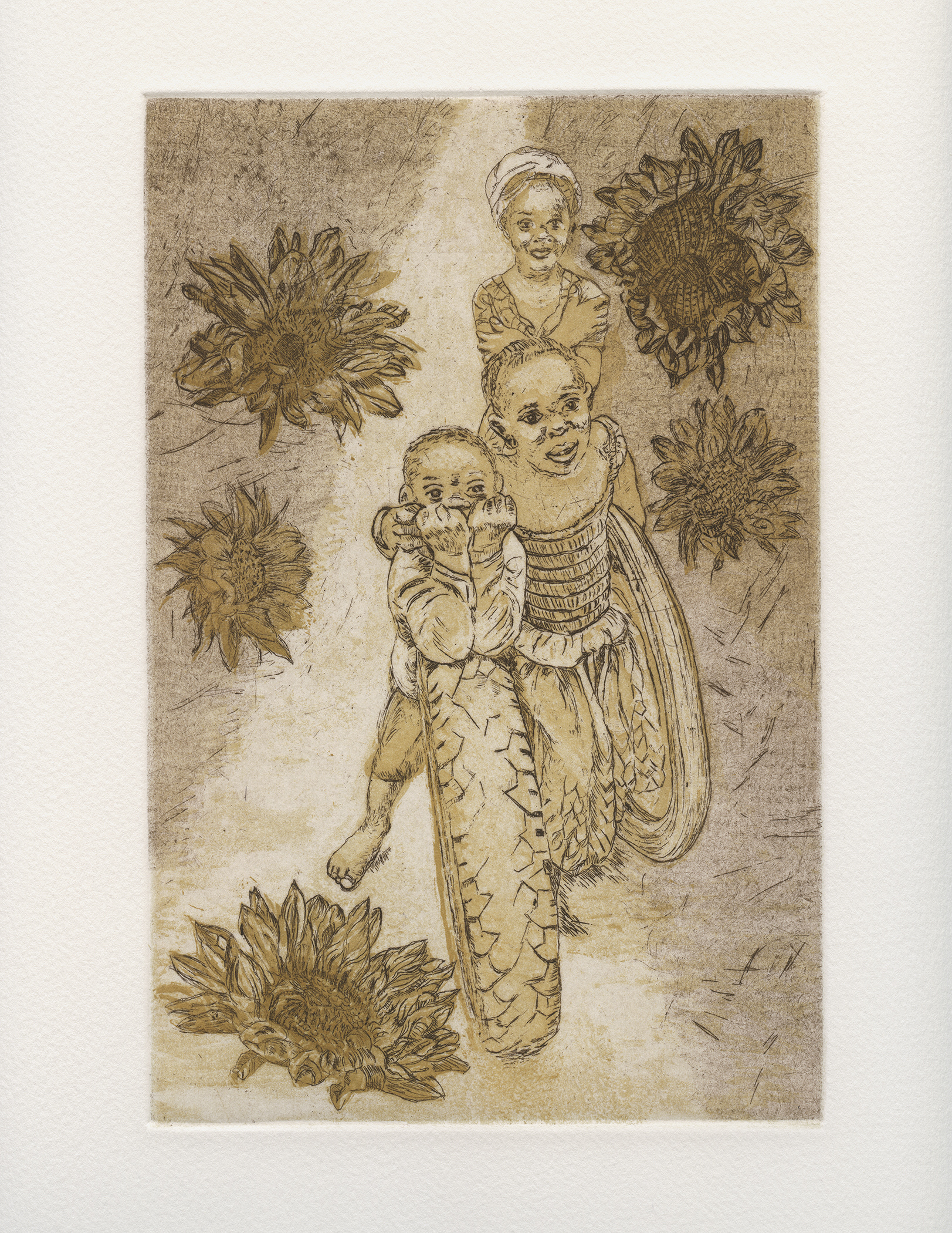 VILLAGE CHILDREN III, 2021, Etching, Image 9" x 6"