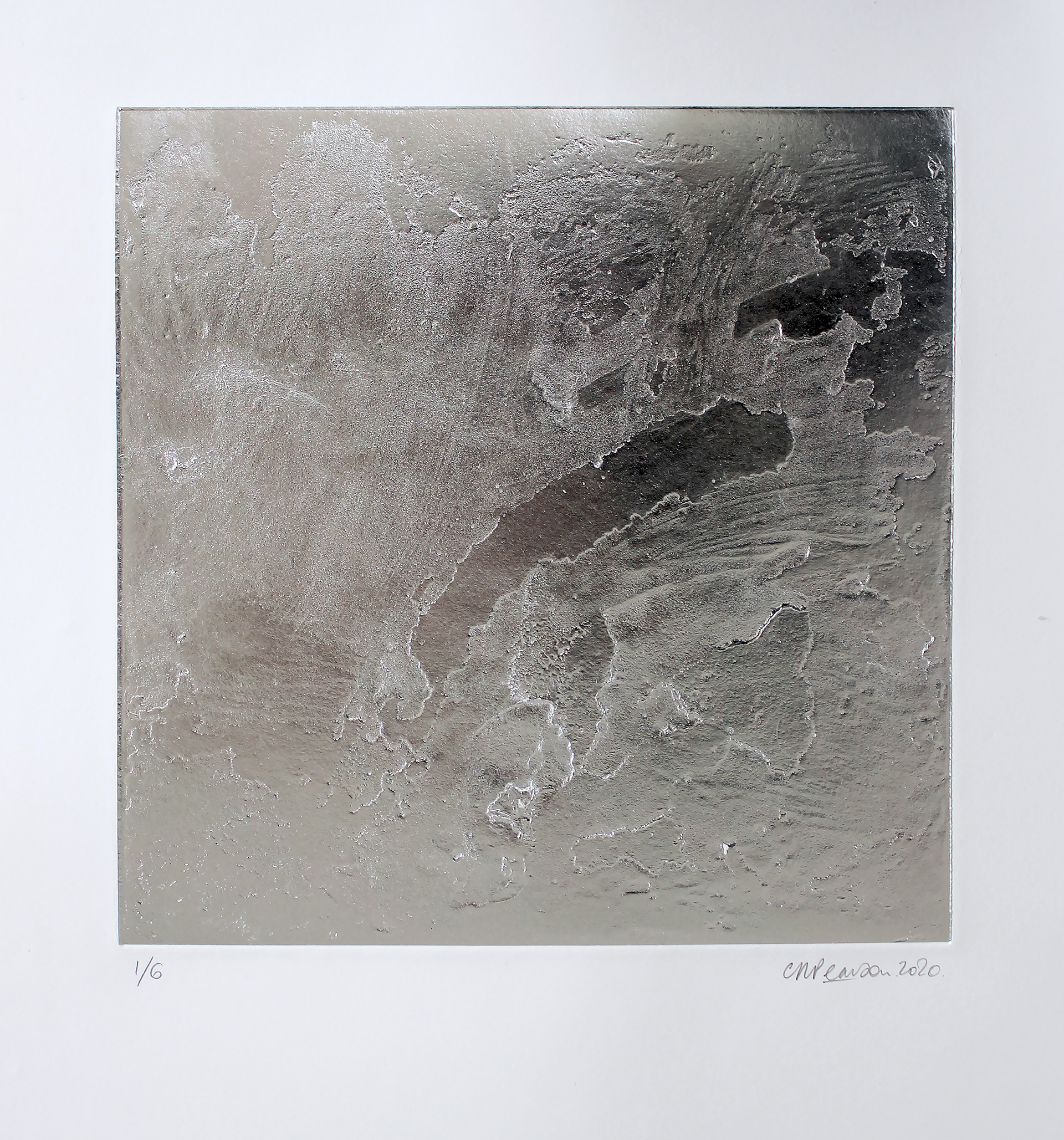 'Metallic Gestures IX', carborundum embossing with metallic chine-collé on 310gsm Southbank Smooth white paper, 40 x 45.5cm, edition of 6 + 2 APs