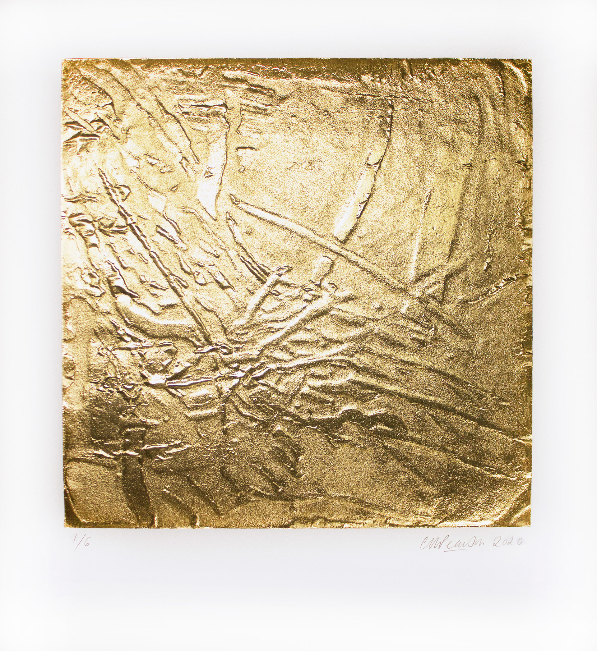 'Metallic Gestures XIII', carborundum embossing with metallic chine-collé on 310gsm Southbank Smooth white paper, 40 x 45cm, edition of 6 + 2 APs